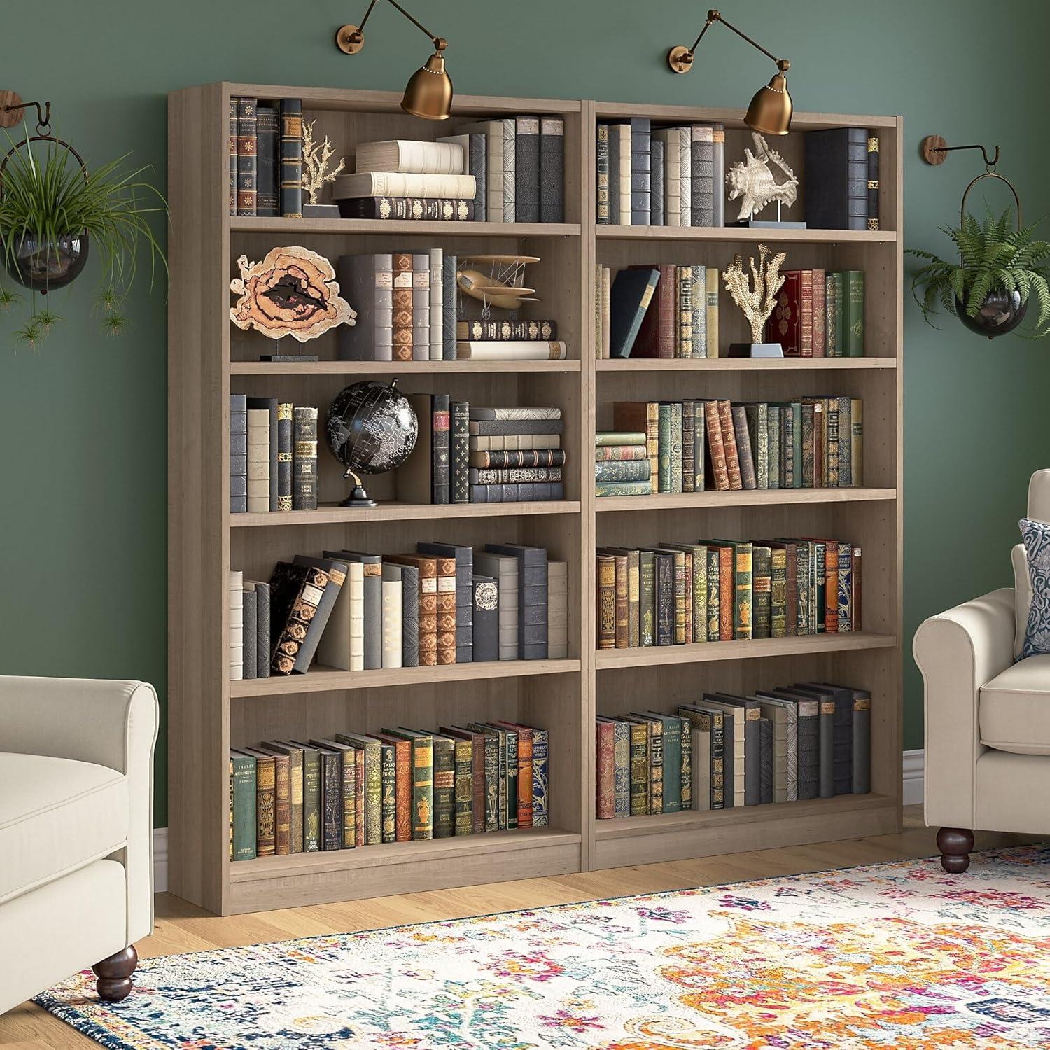 Ash Gray Contemporary 5-Shelf Adjustable Bookcase