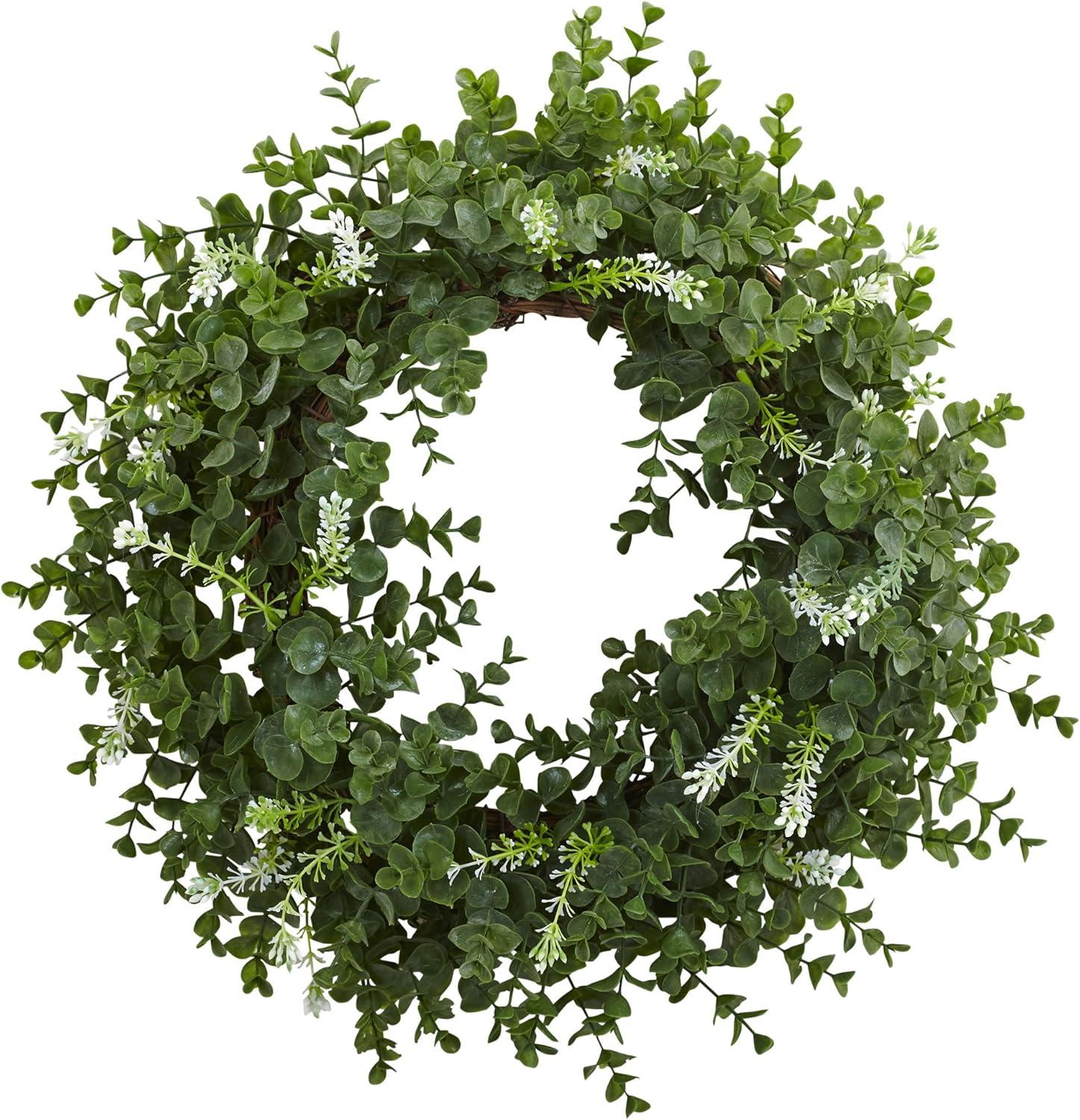 18" Green and White Artificial Eucalyptus Twig Wreath