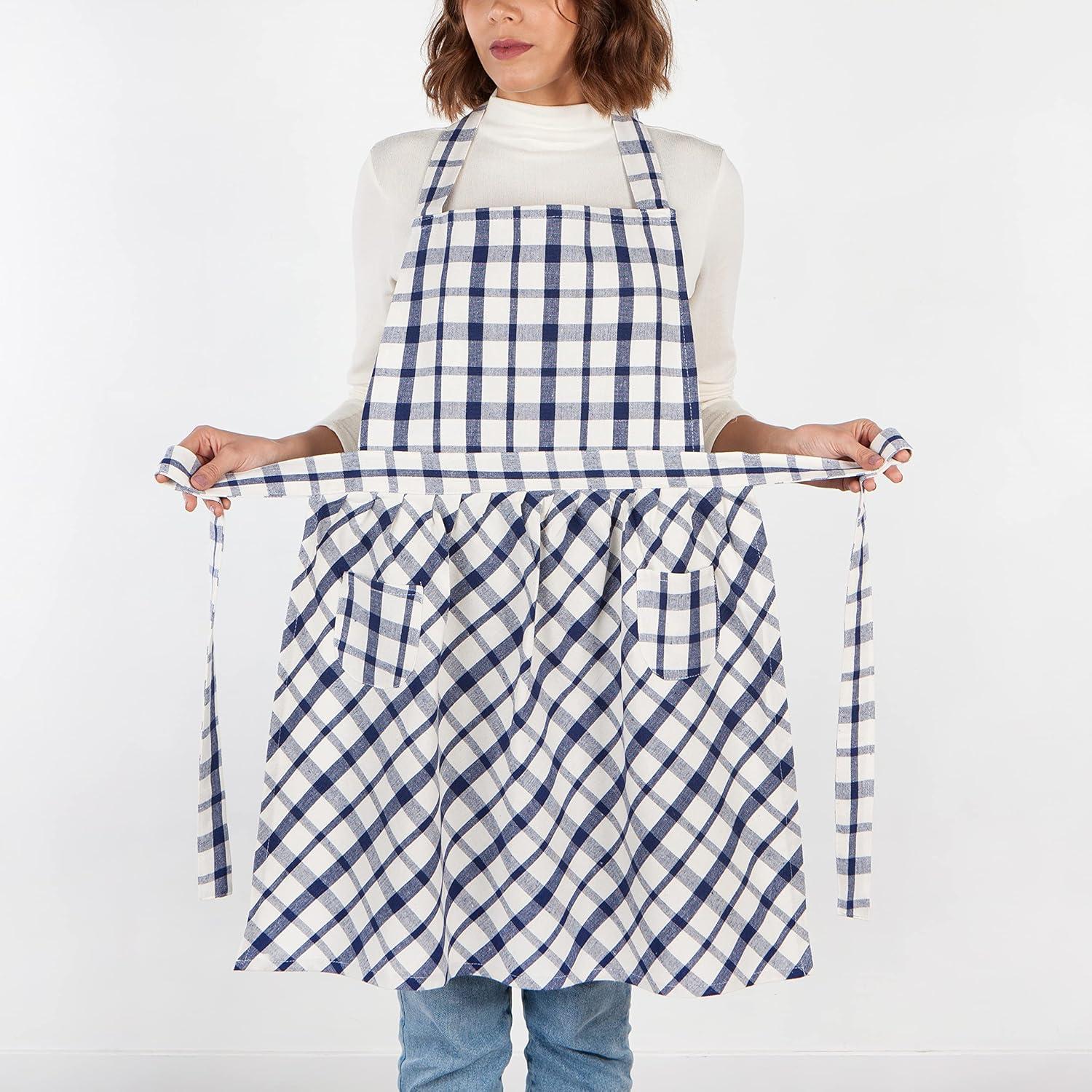 Blue and White Plaid Cotton Blend Vintage Bib Apron