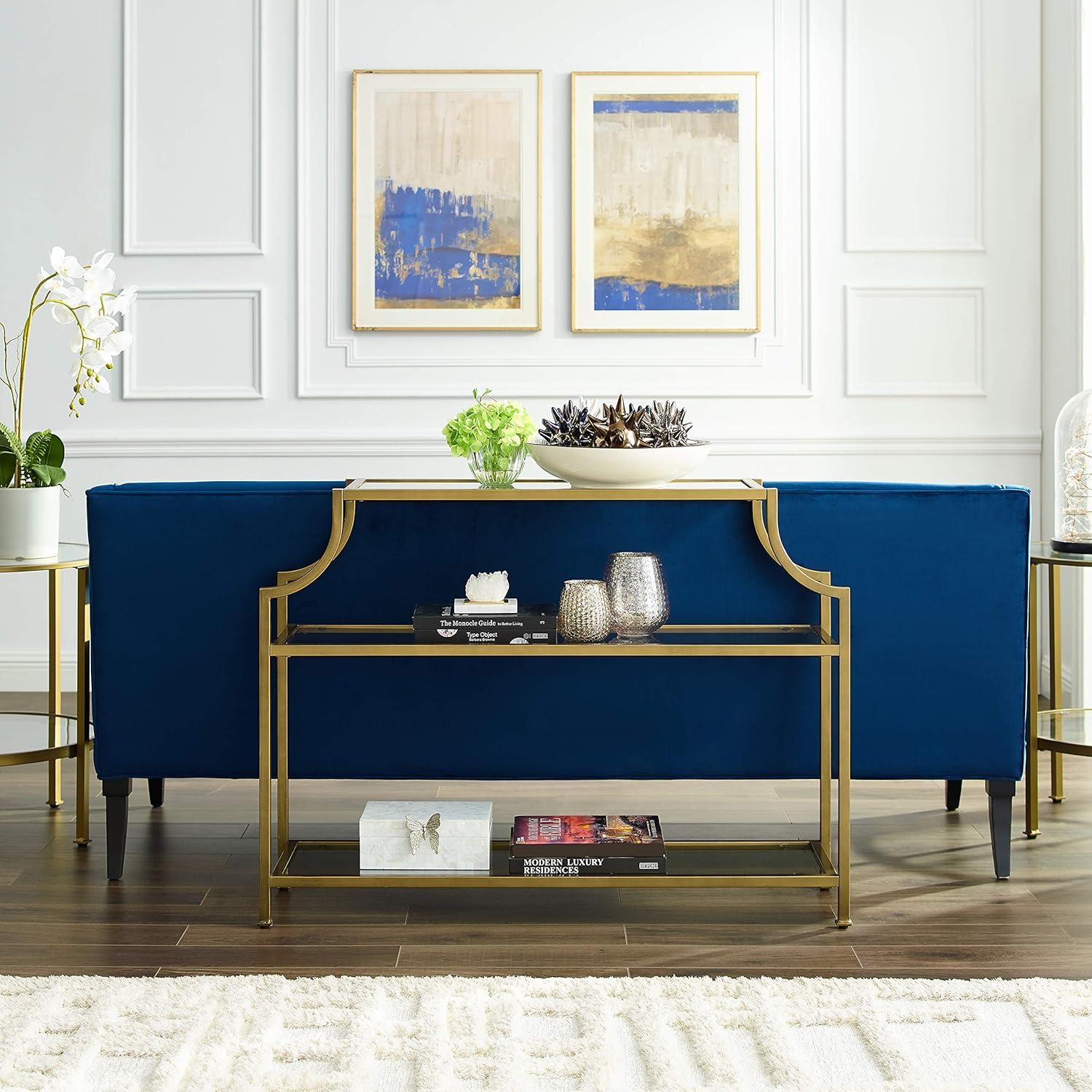 Aimee Console Table - Crosley: Elegant Steel Frame, Clear Glass Top, Fixed Shelf, Entryway Furniture