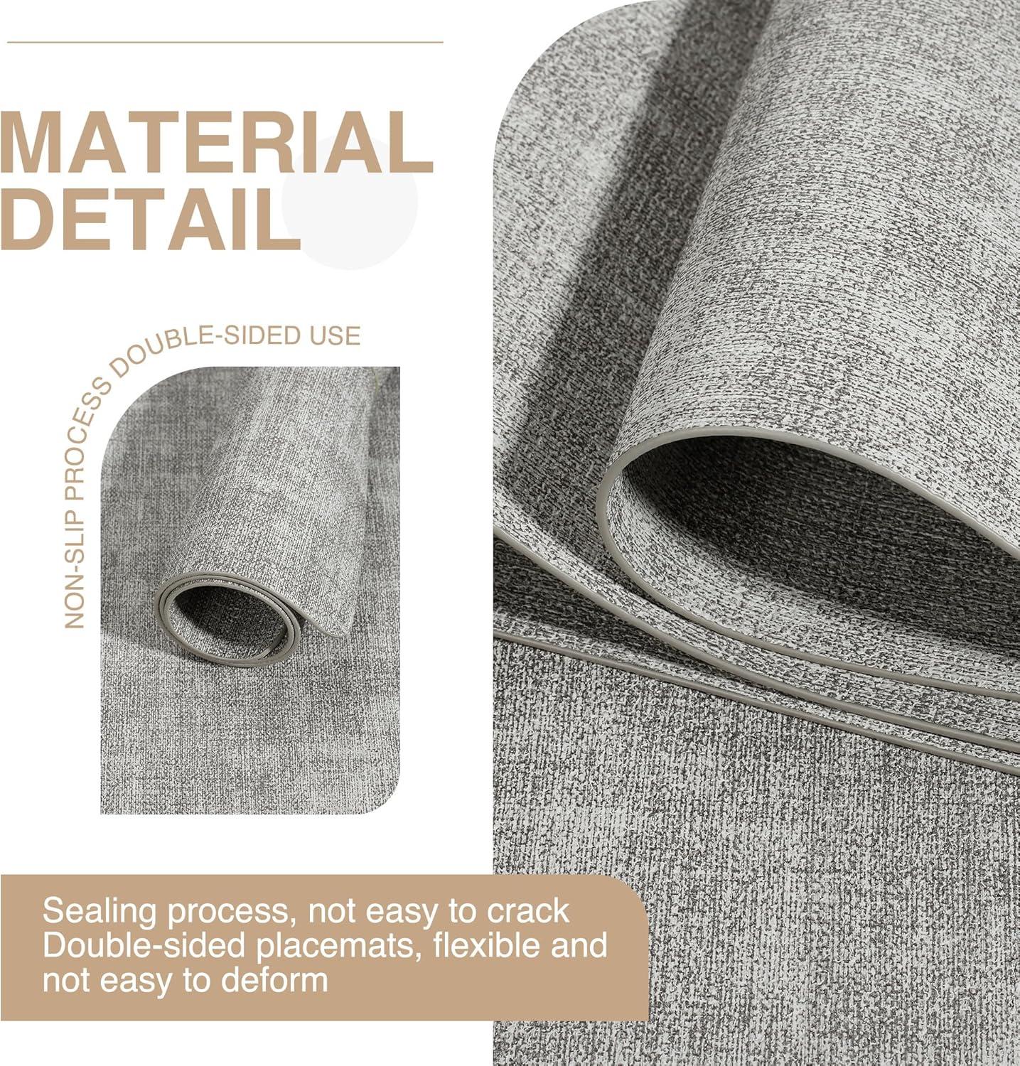 FOCUSLINE Faux Leather Placemats Set of 6, Light Grey Table Place Mats, Waterproof and Non-Slip Dining Table Mats for Indoor & Outdoor Use