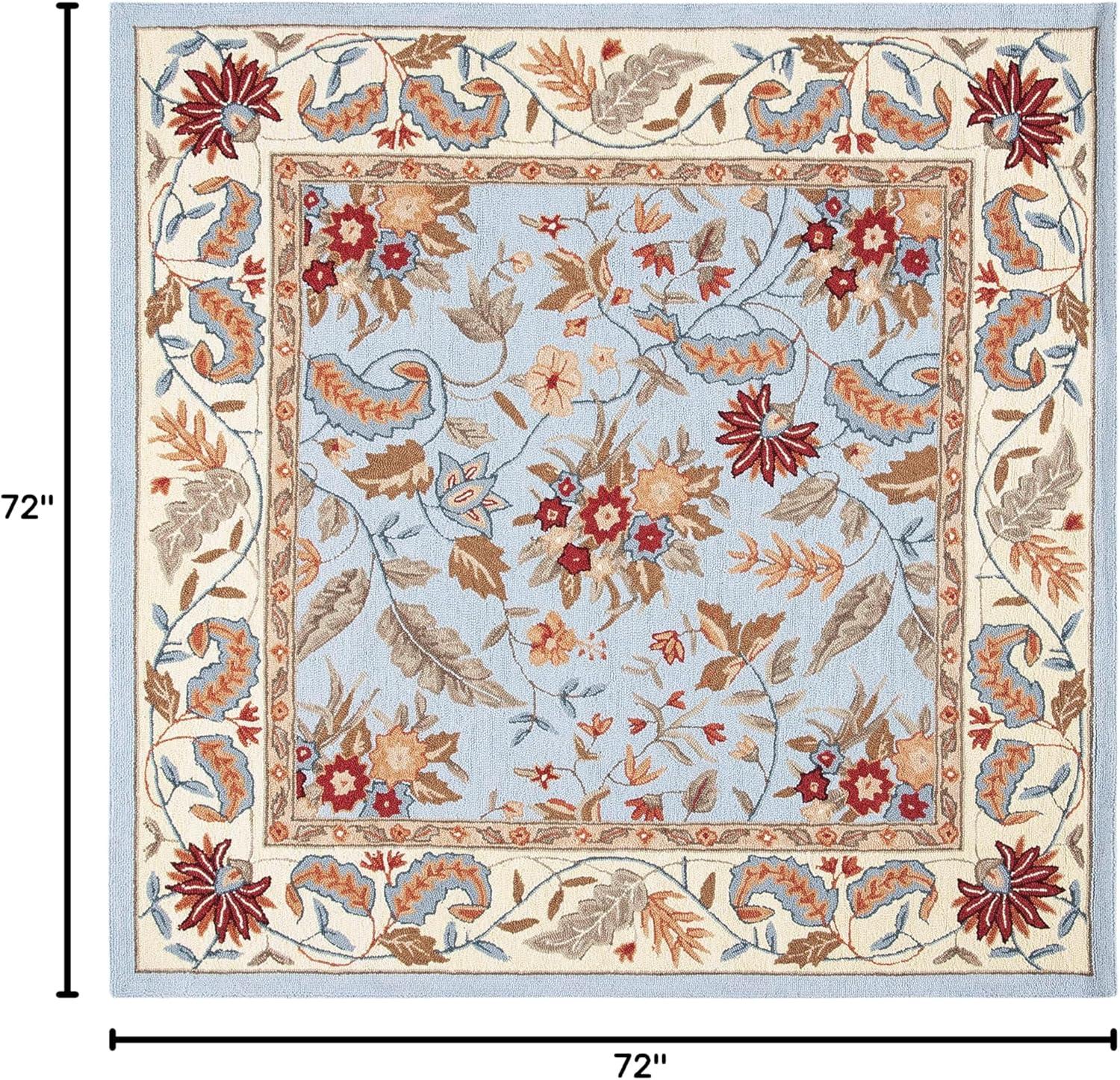 SAFAVIEH Chelsea Alaia Floral Wool Area Rug, Light Blue, 6' x 6' Square