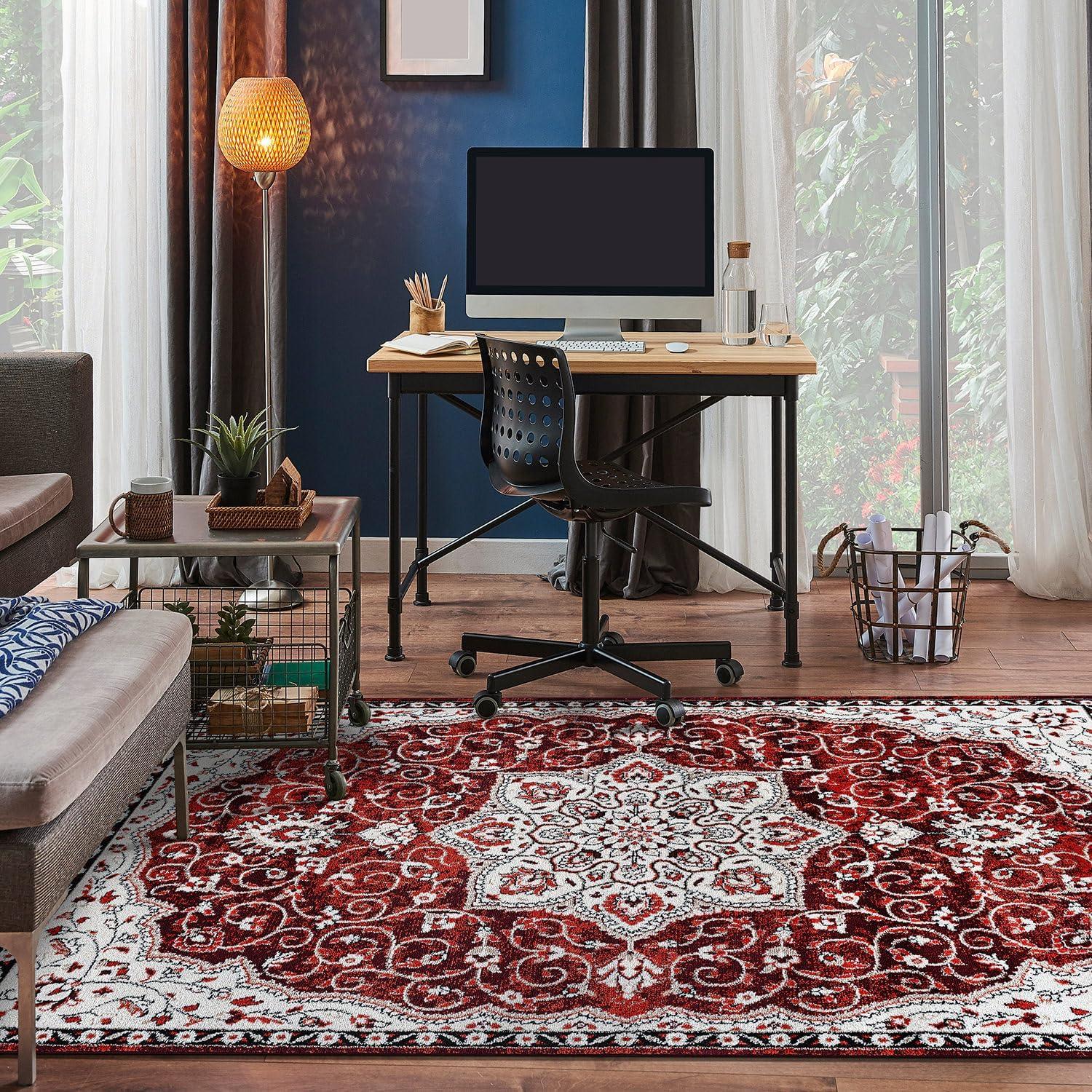 World Rug Gallery Traditional Medallion Area Rug - RED 5' X 7'