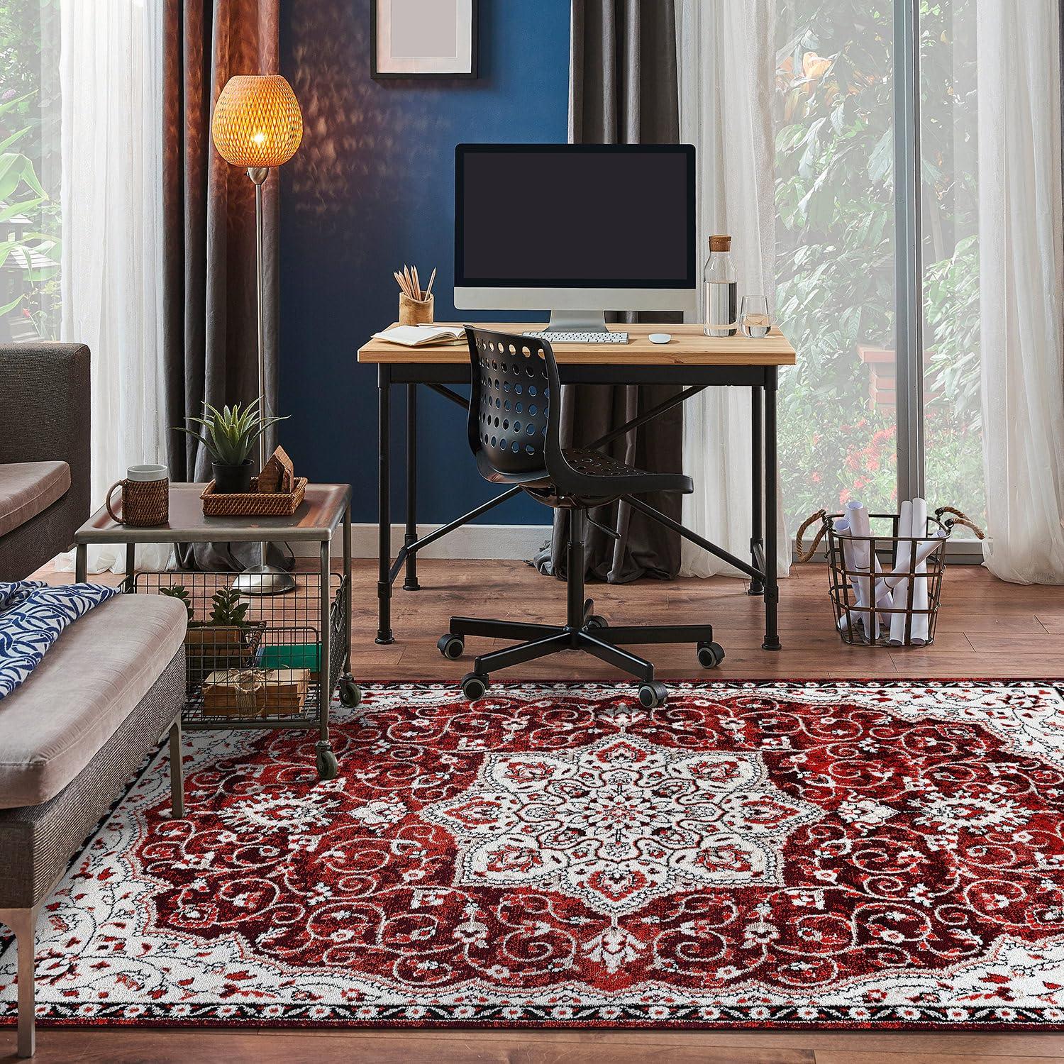 World Rug Gallery Traditional Medallion Area Rug - RED 5' X 7'