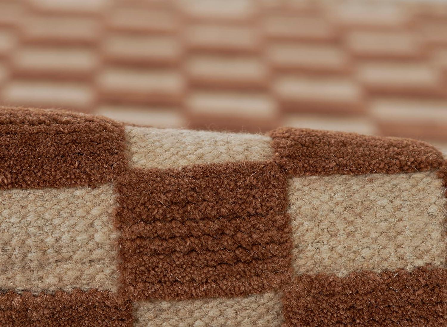 Momeni 2'6"x8' Willow Check Handwoven Runner Rug Brown: Wool, Low Pile, Classic Pattern, Indoor Use, Handmade