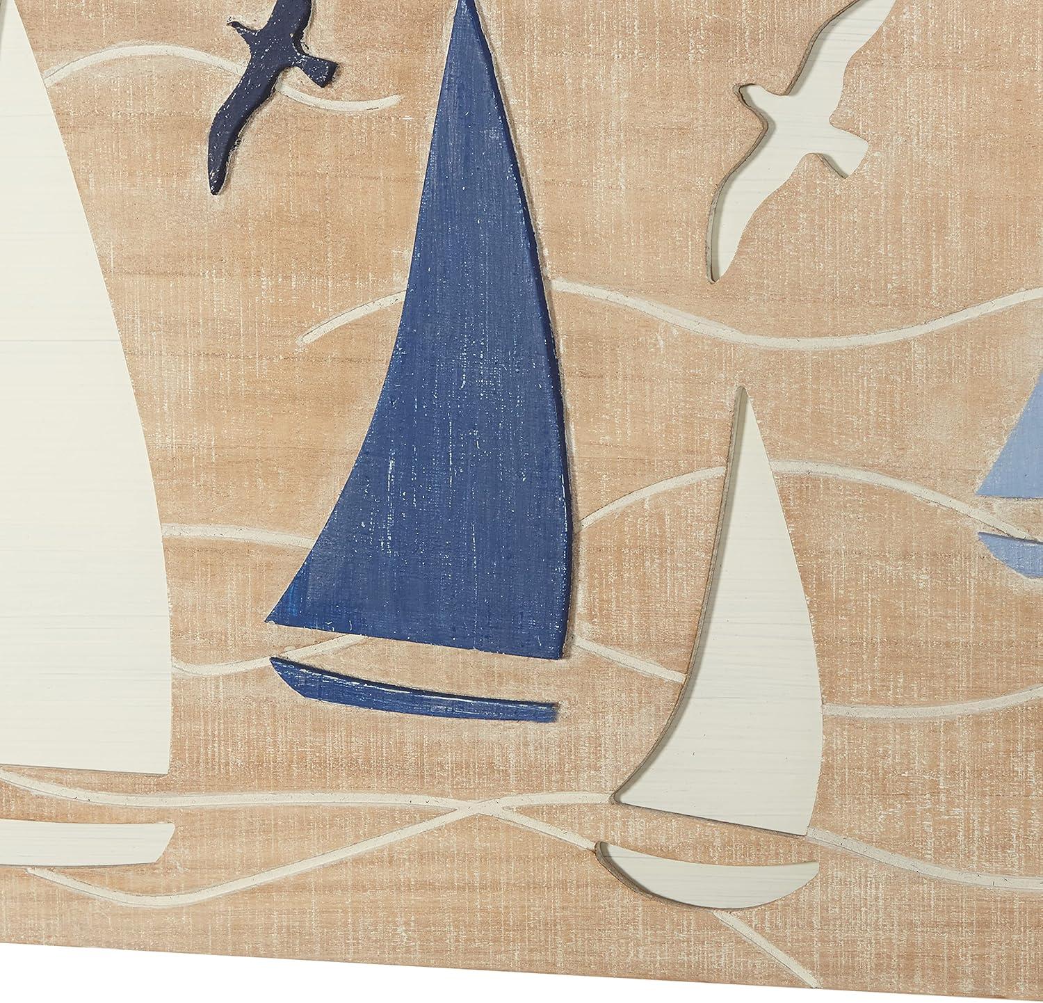 DecMode Brown Wood Sail Boat Wall Decor