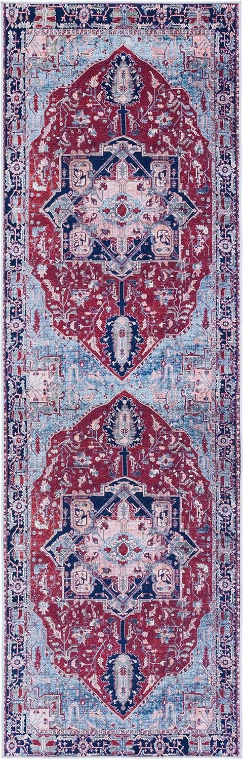 Tucson TSN108 Power Loomed Machine Washable Runner Rug - Red/Navy - 2'6"x10' - Safavieh.