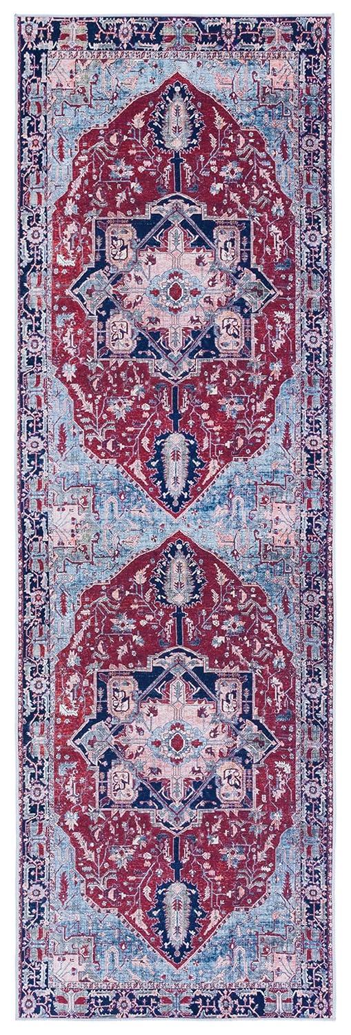Tucson TSN108 Power Loomed Machine Washable Runner Rug - Red/Navy - 2'6"x10' - Safavieh.