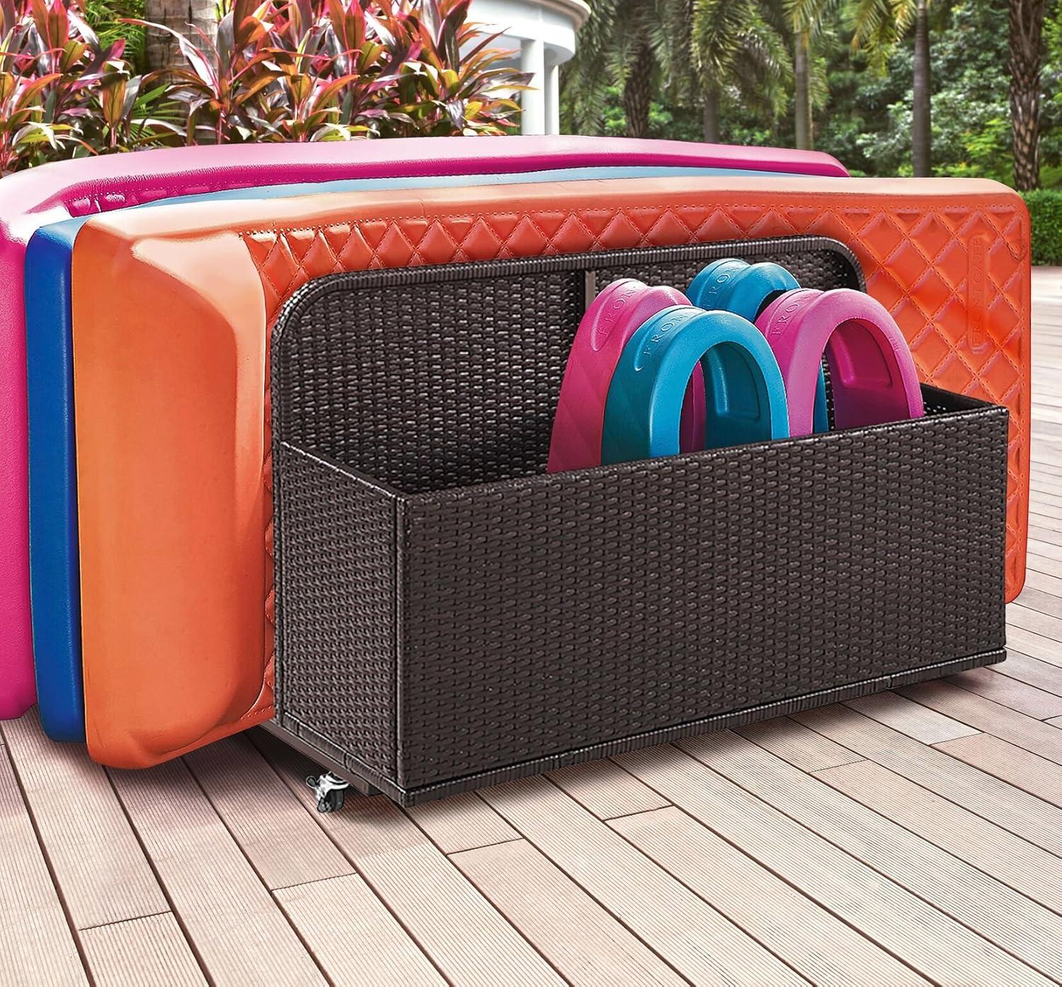 Crosley Furniture Palm Harbor Wicker Outdoor Storage Pool Caddy for Toys, Floats, Patio Furniture Cushions