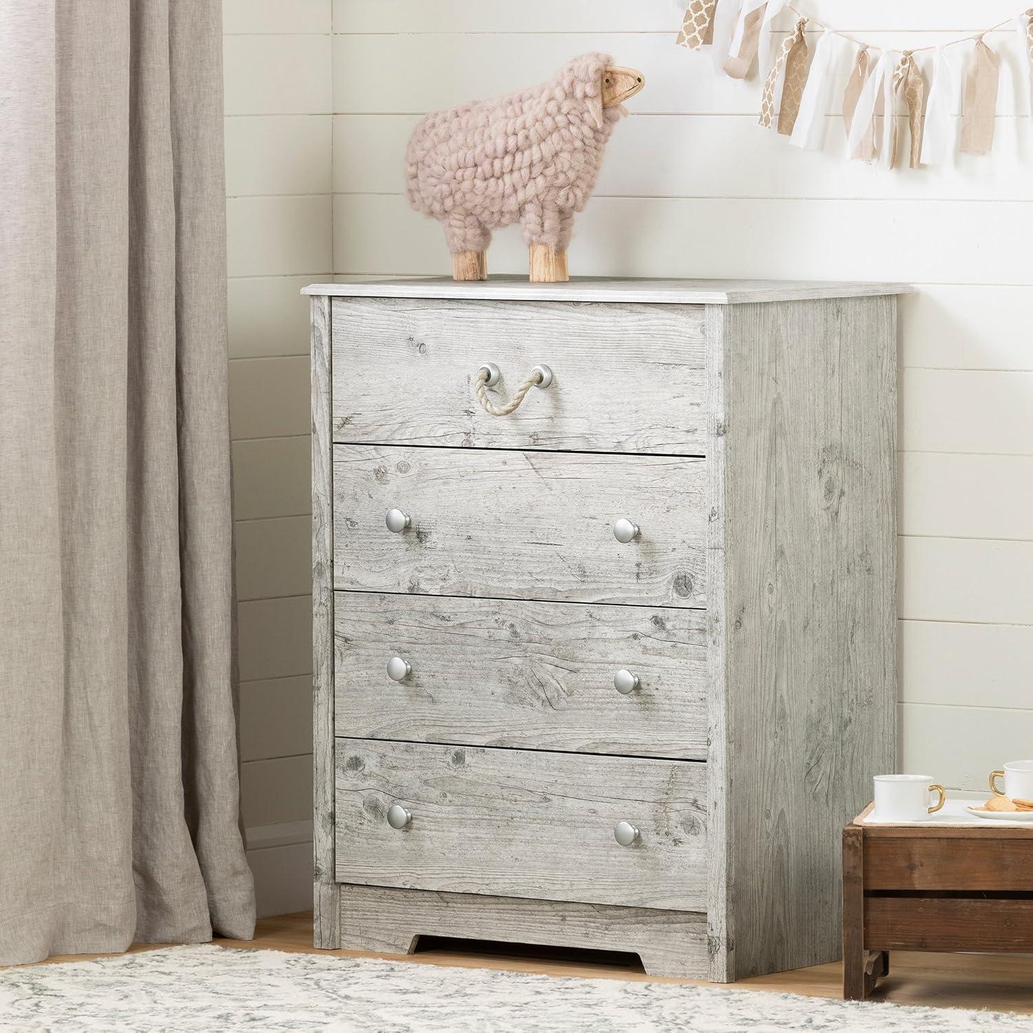 4 Drawer Aviron Chest Seaside Pine - South Shore: Nautical Style, Metal Knobs, Rope Handle, Laminated Particle Board