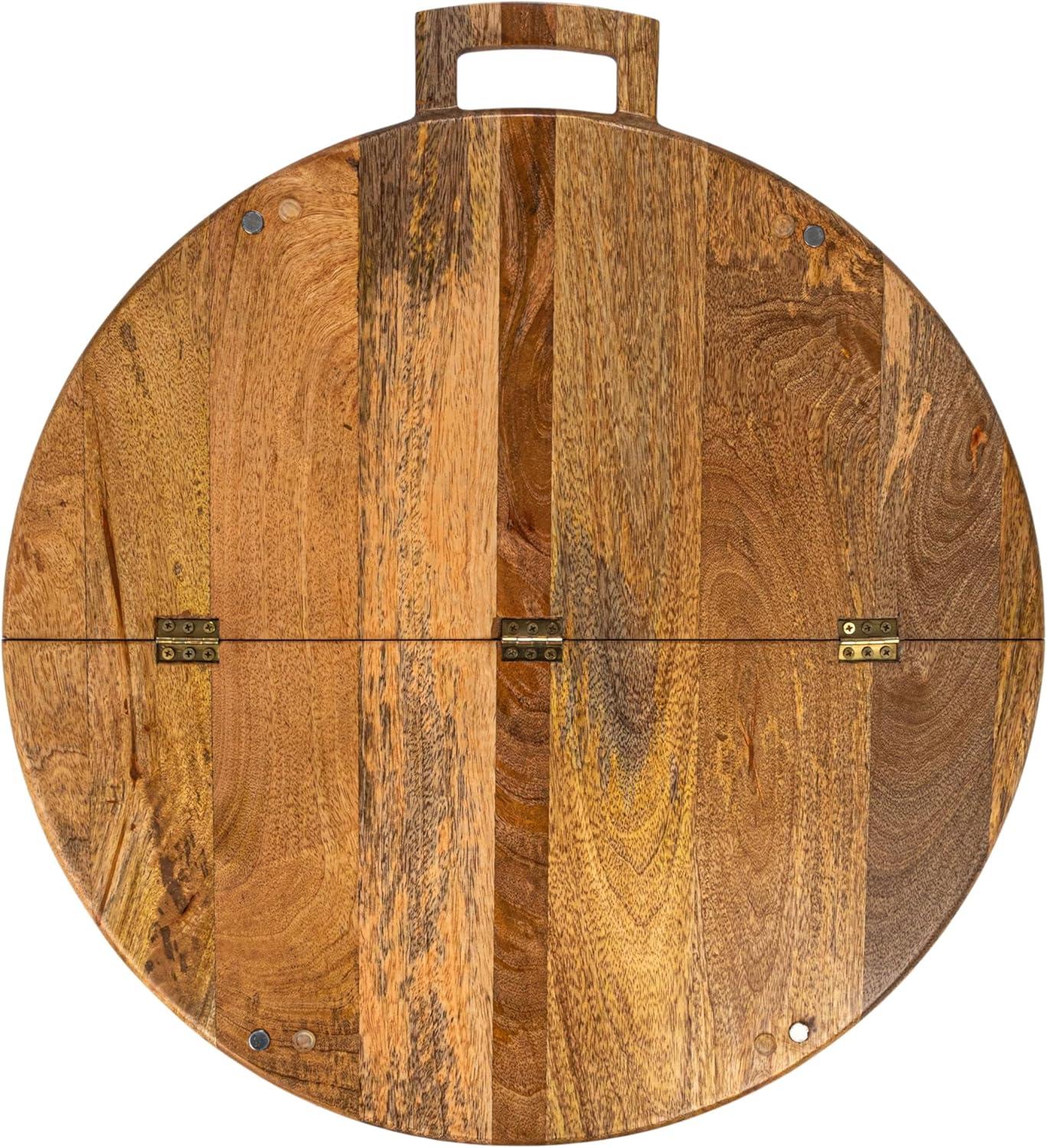 Natural Mango Wood and Gold Stainless Steel Folding Cheese Board