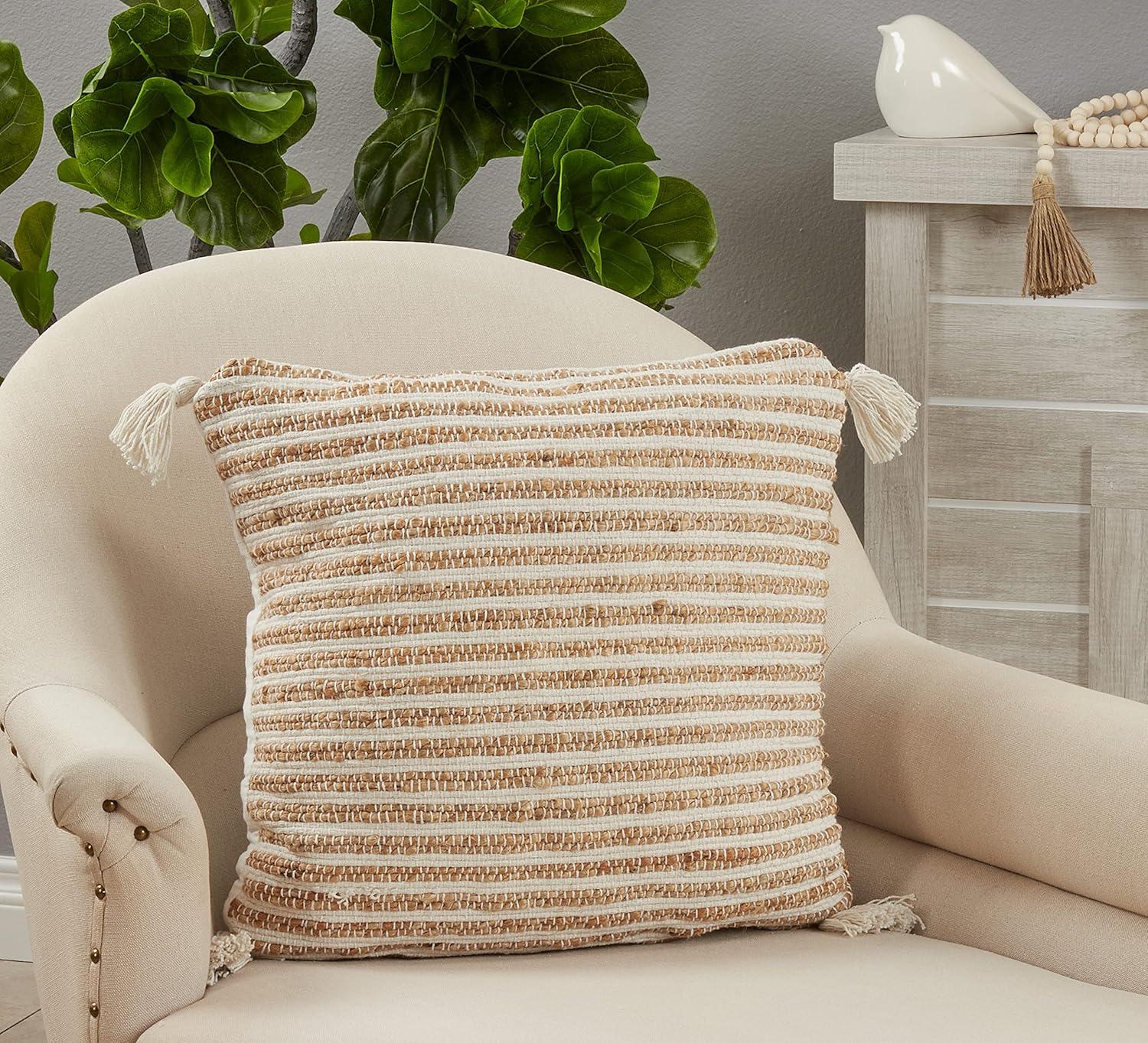 Saro Lifestyle Saro Lifestyle Throw Pillow Cover With Striped Tassel Design