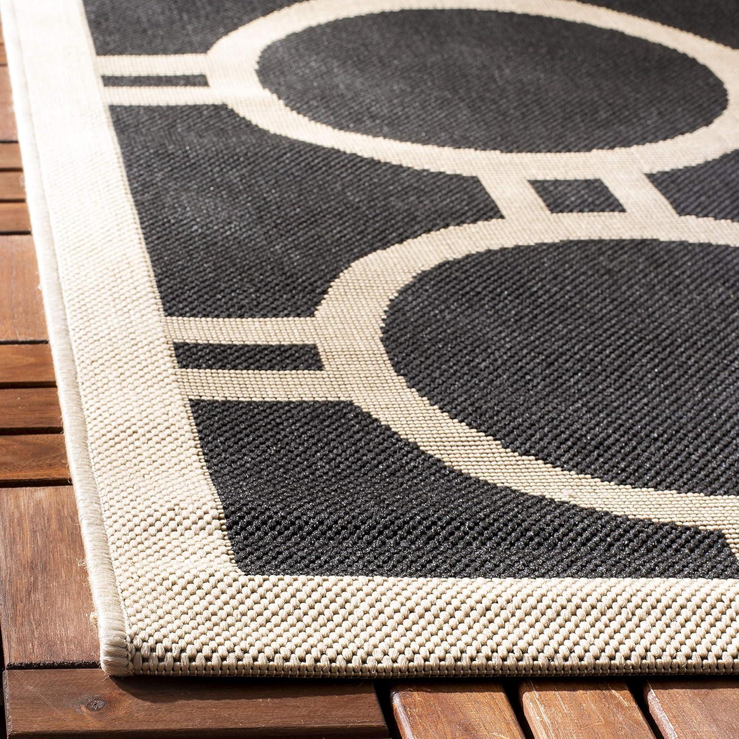 Courtyard CY6924 Power Loomed Indoor/Outdoor Area Rug - Black/Beige - 7'1x7'1 - Safavieh.