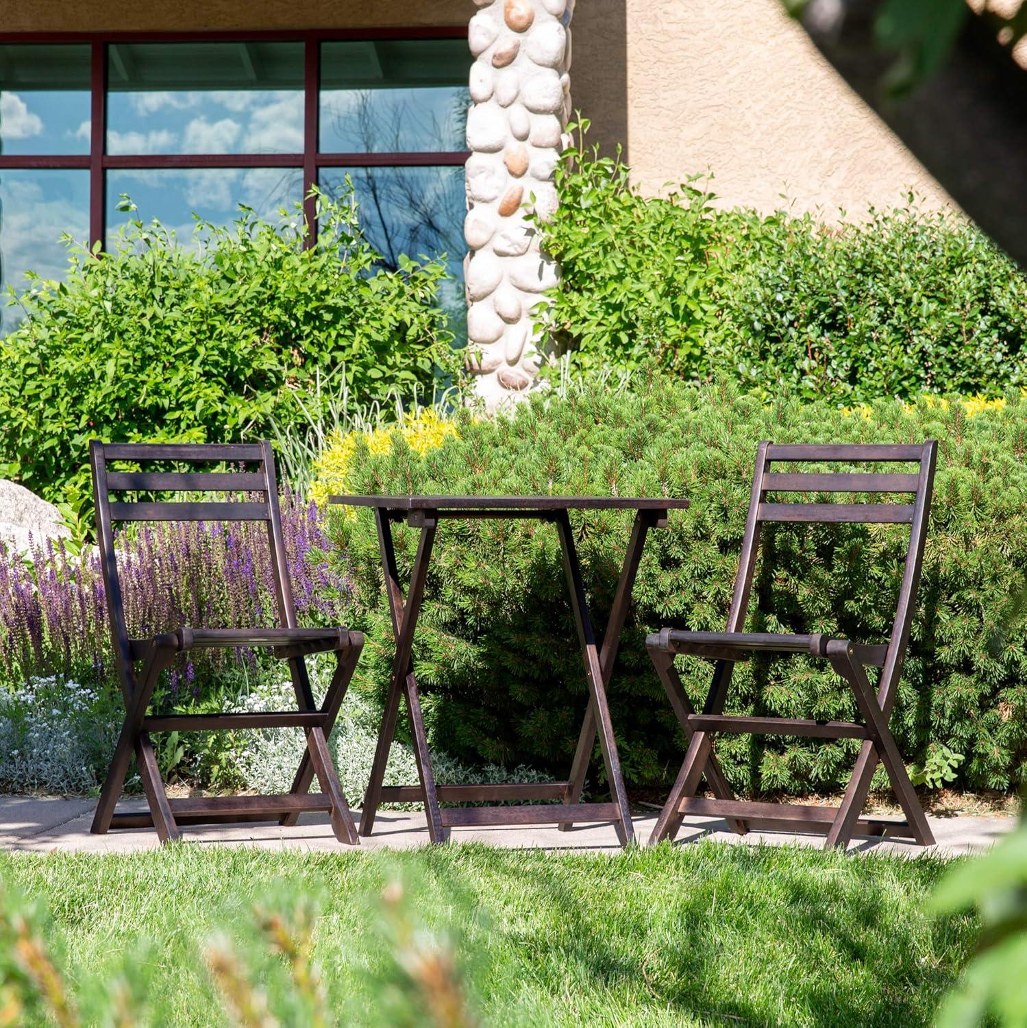 DTY Outdoor Living Twin Lakes 3-Piece Eucalyptus Café Bistro Set - Espresso, Square Table