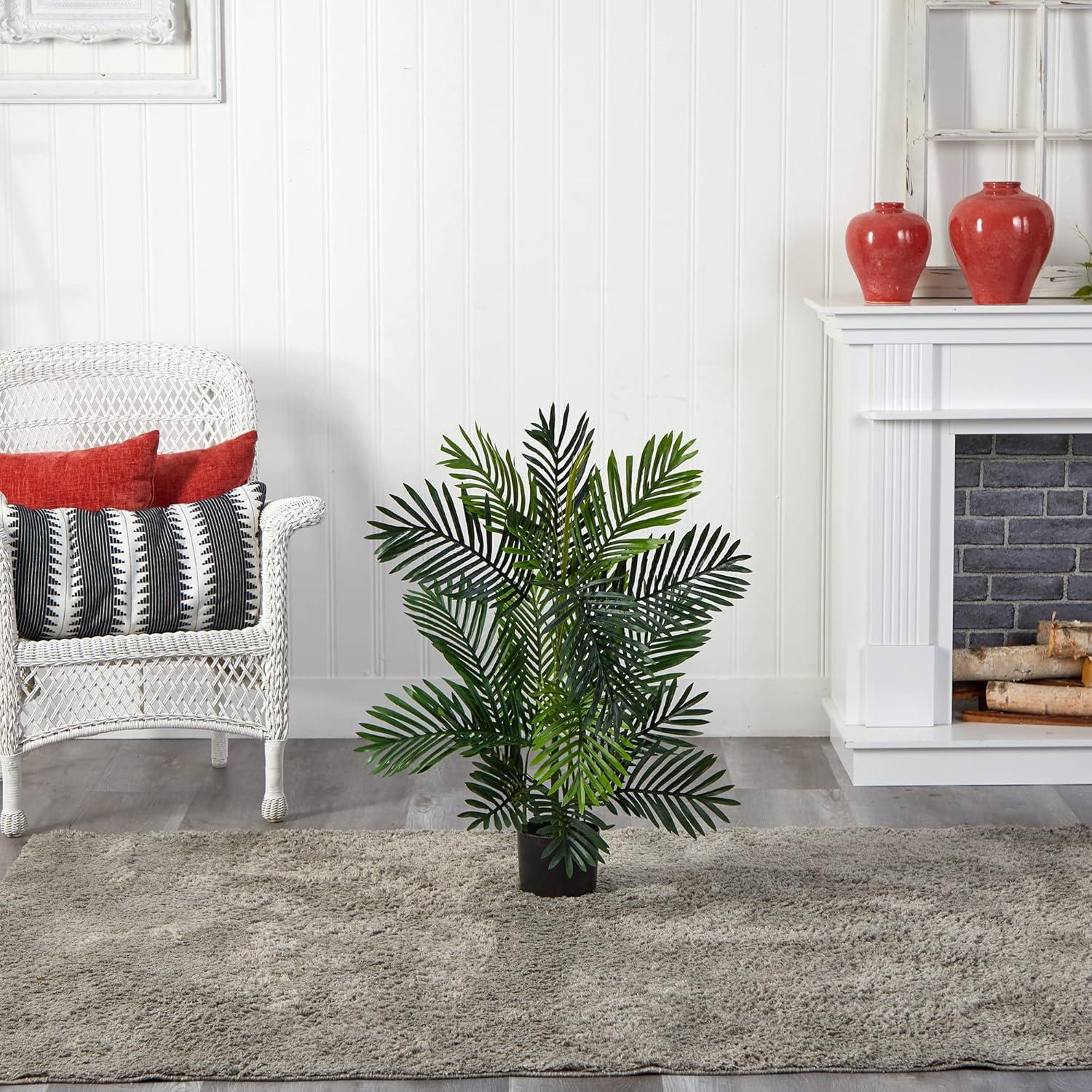 36" Artificial Paradise Palm Tree in Pot Black - Nearly Natural: Indoor Faux Palm, No Assembly Required