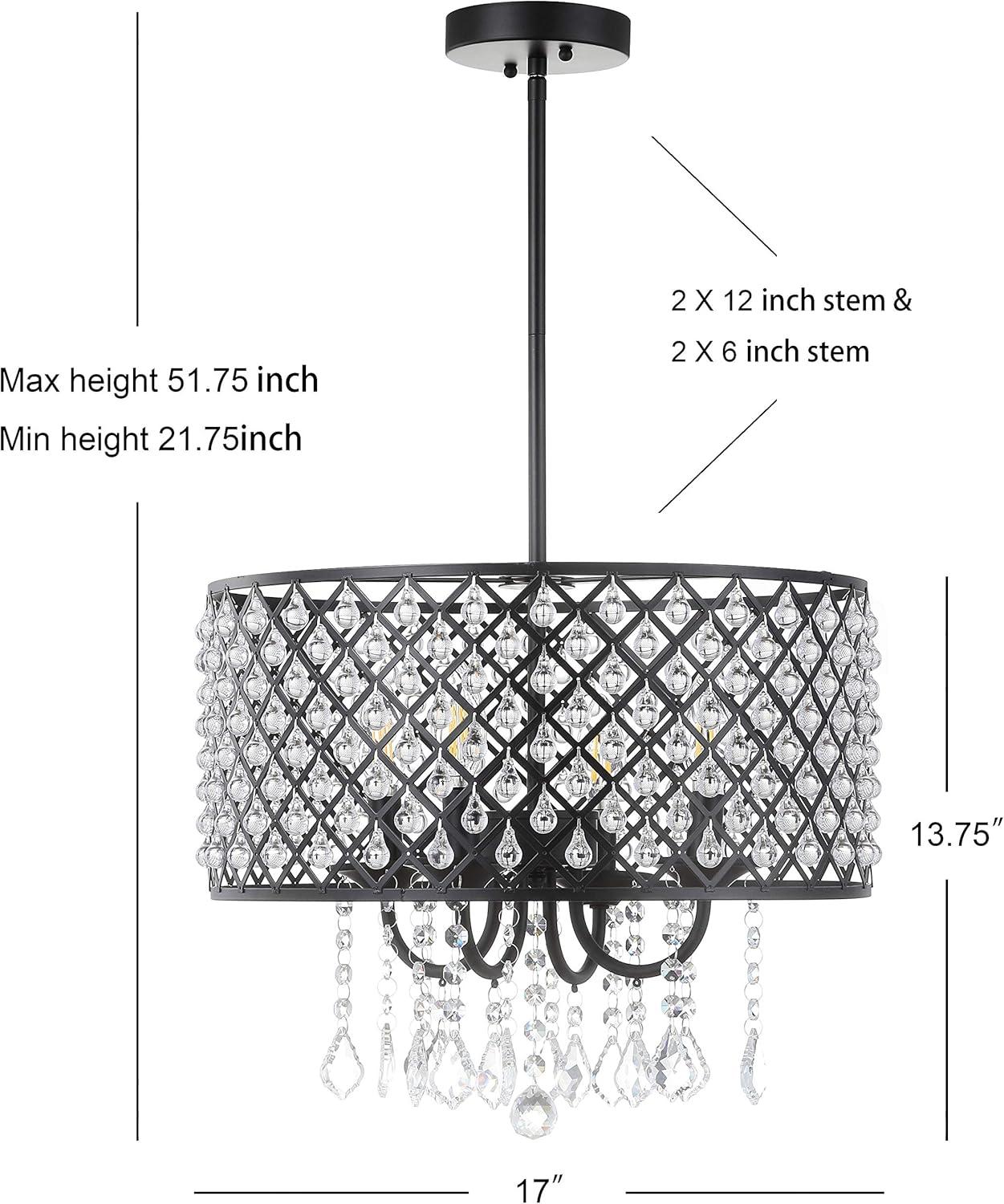 Gigi 17" Black Metal/Crystal LED Glam Drop Chandelier