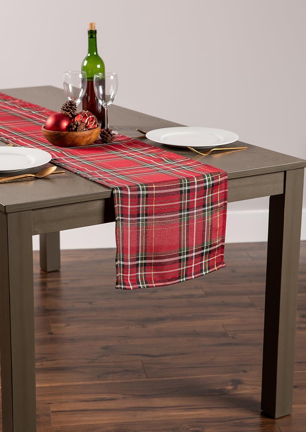 Red Tartan Plaid Holiday Table Runner, 14x72, Polyester