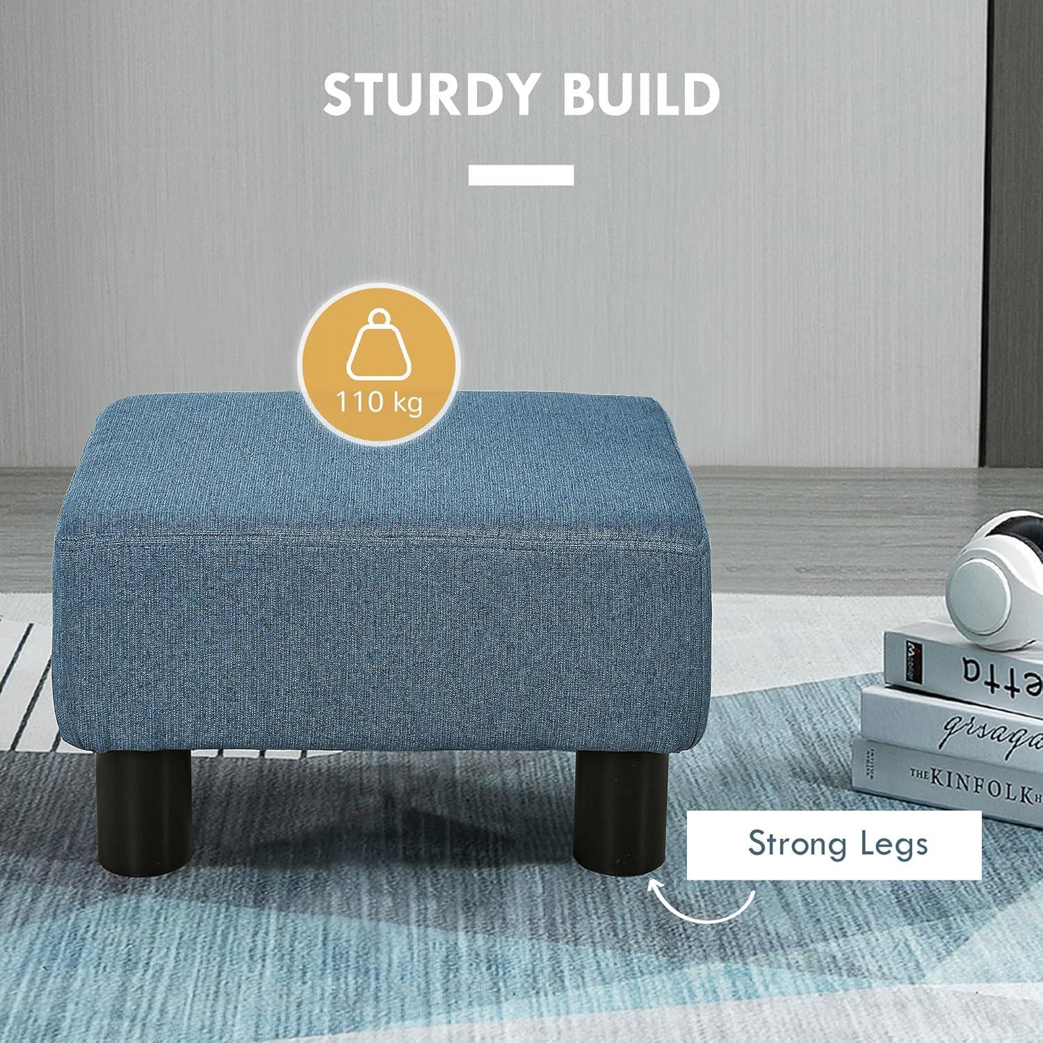 HOMCOM 16” Cube Modern Linen Fabric Pouf Footrest Ottoman - Dark Blue