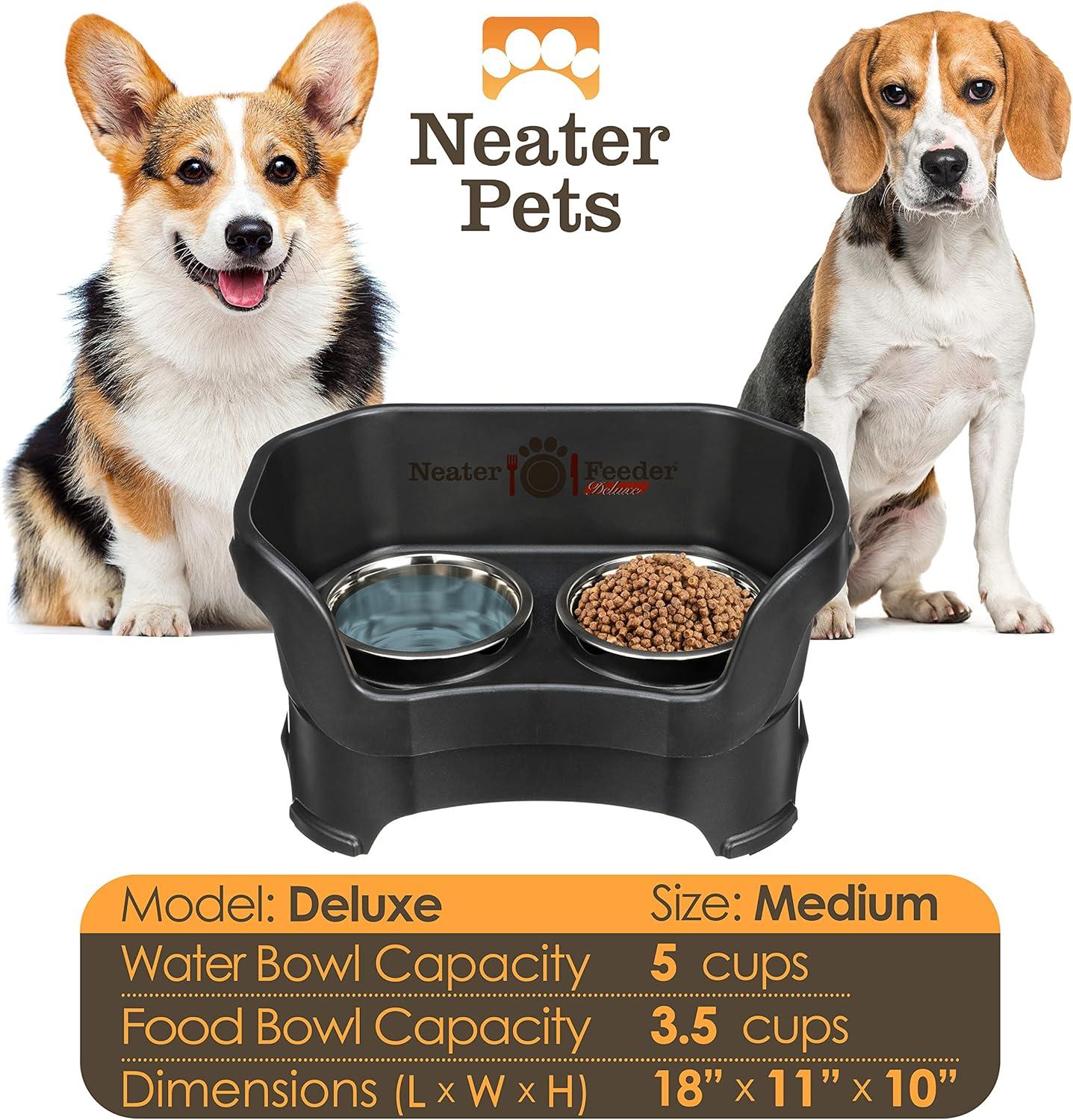 Neater Pets Neater Feeder Deluxe Mess-Proof Elevated Food & Water Bowls for Medium Dogs, Black