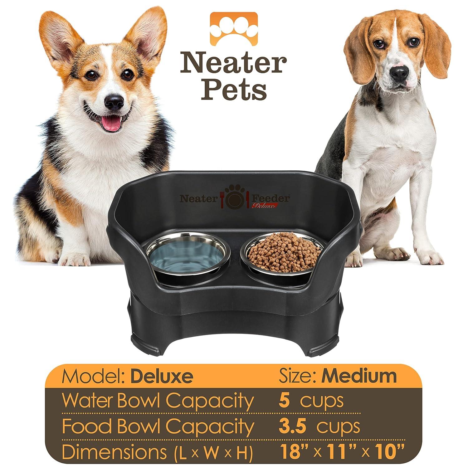 Neater Pets Neater Feeder Deluxe Mess-Proof Elevated Food & Water Bowls for Medium Dogs, Black