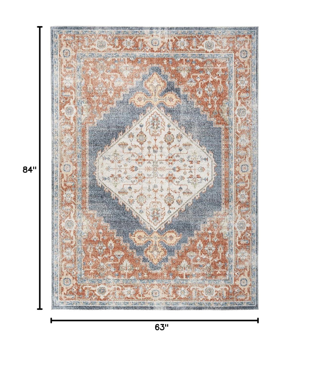 Nourison Astra Machine Washable Vintage Persian Indoor Rug Denim Multi 5'3" x 7'