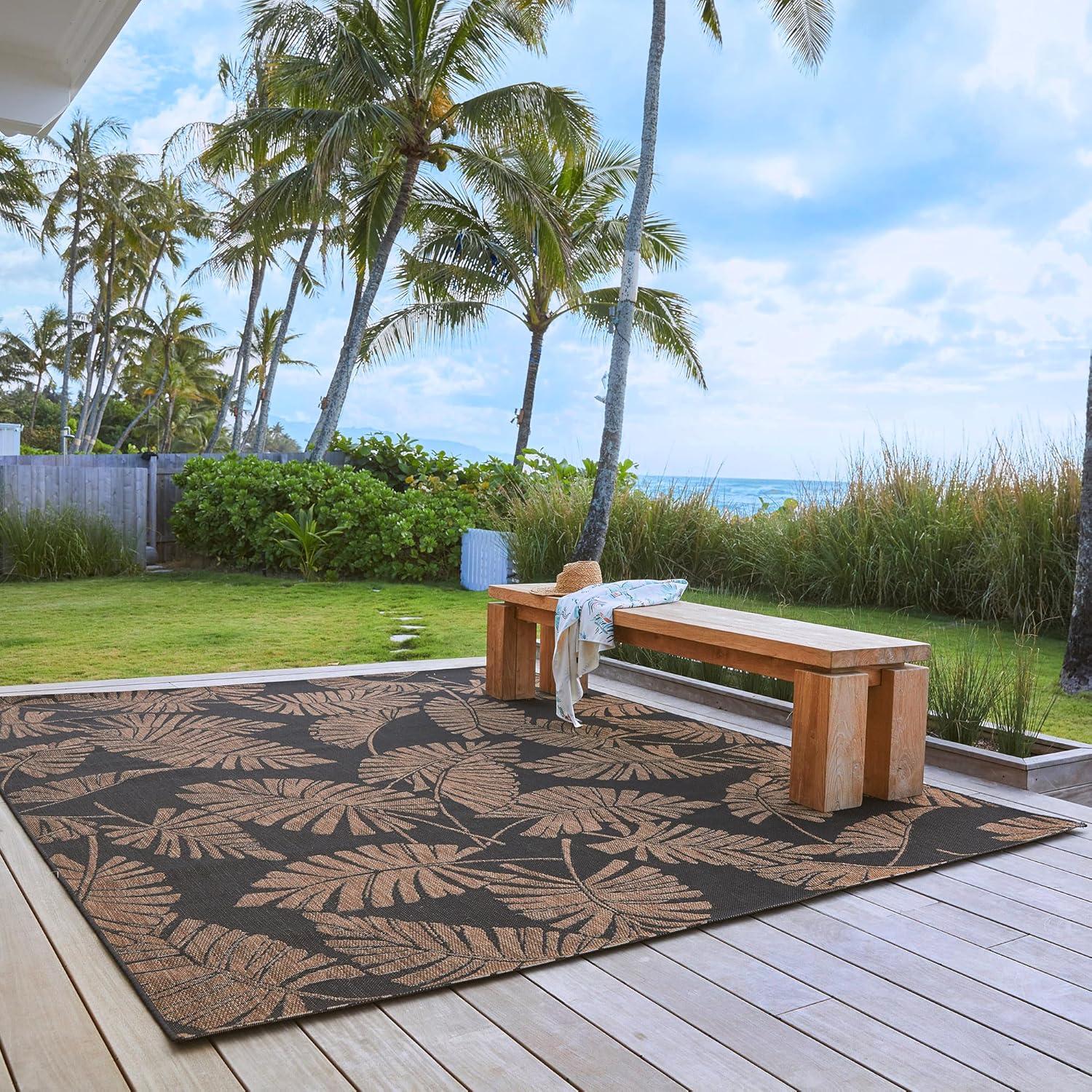 Reyn Spooner Reyn Spooner Lua'ehu Havana Brown/Black Bold Tropical Leaf Flatweave Indoor/Outdoor Area Rug
