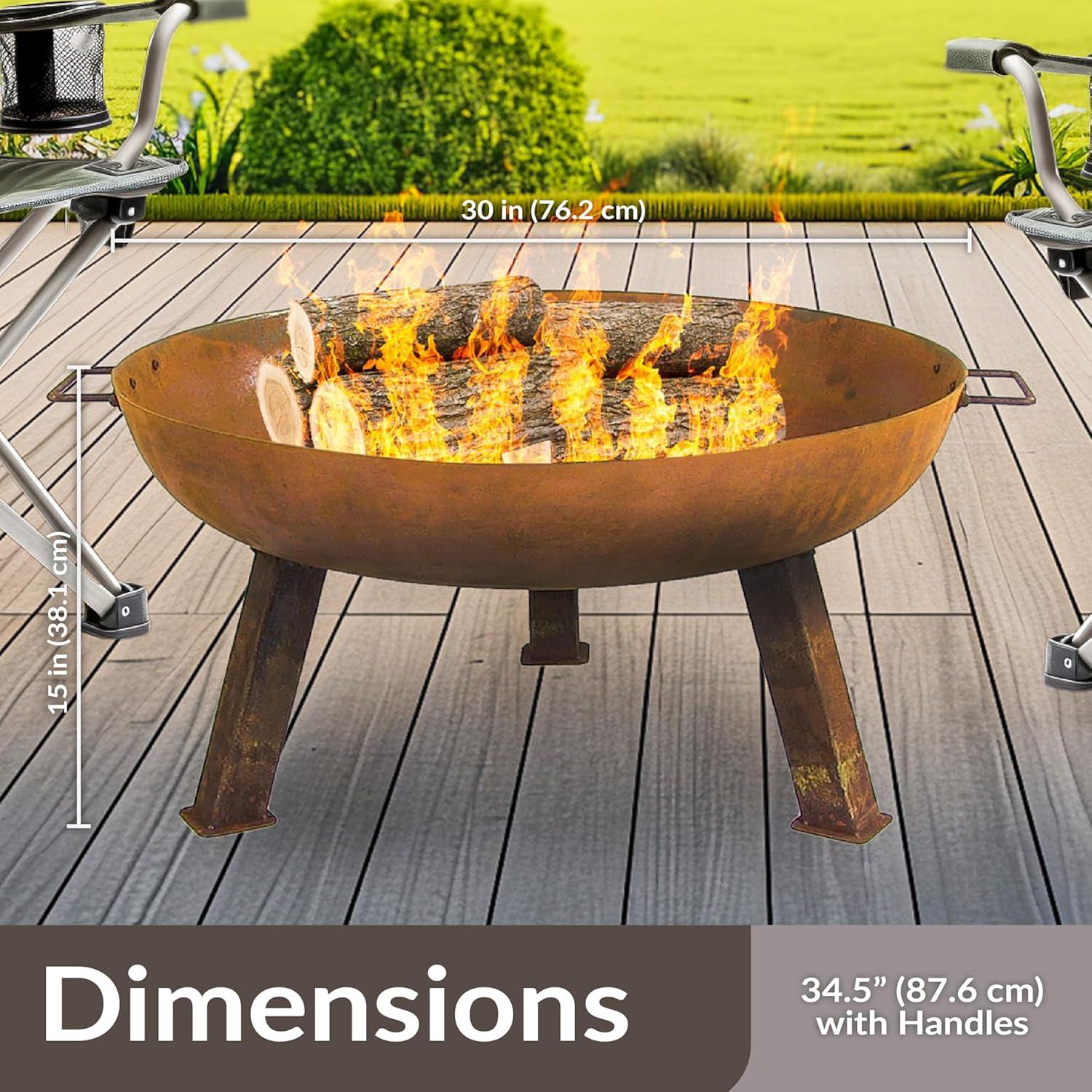 SunnyDaze Decor Union Round Wood-Burning Steel Finish Cast Iron Outdoor Raised Fire Pit Bowl