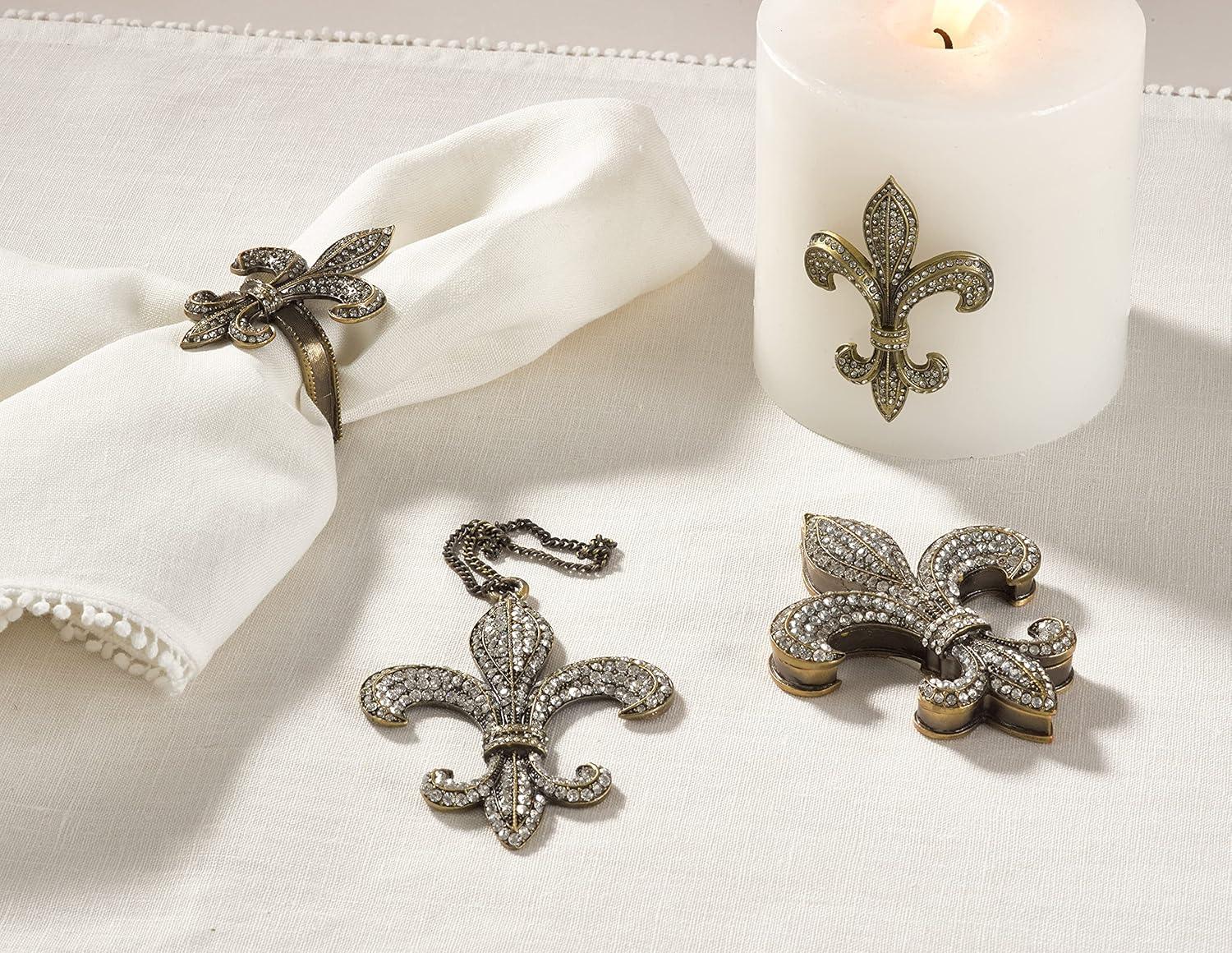 Saro Lifestyle Napkin Holder Rings With Fleur-de-Lis Design (Set of 4)