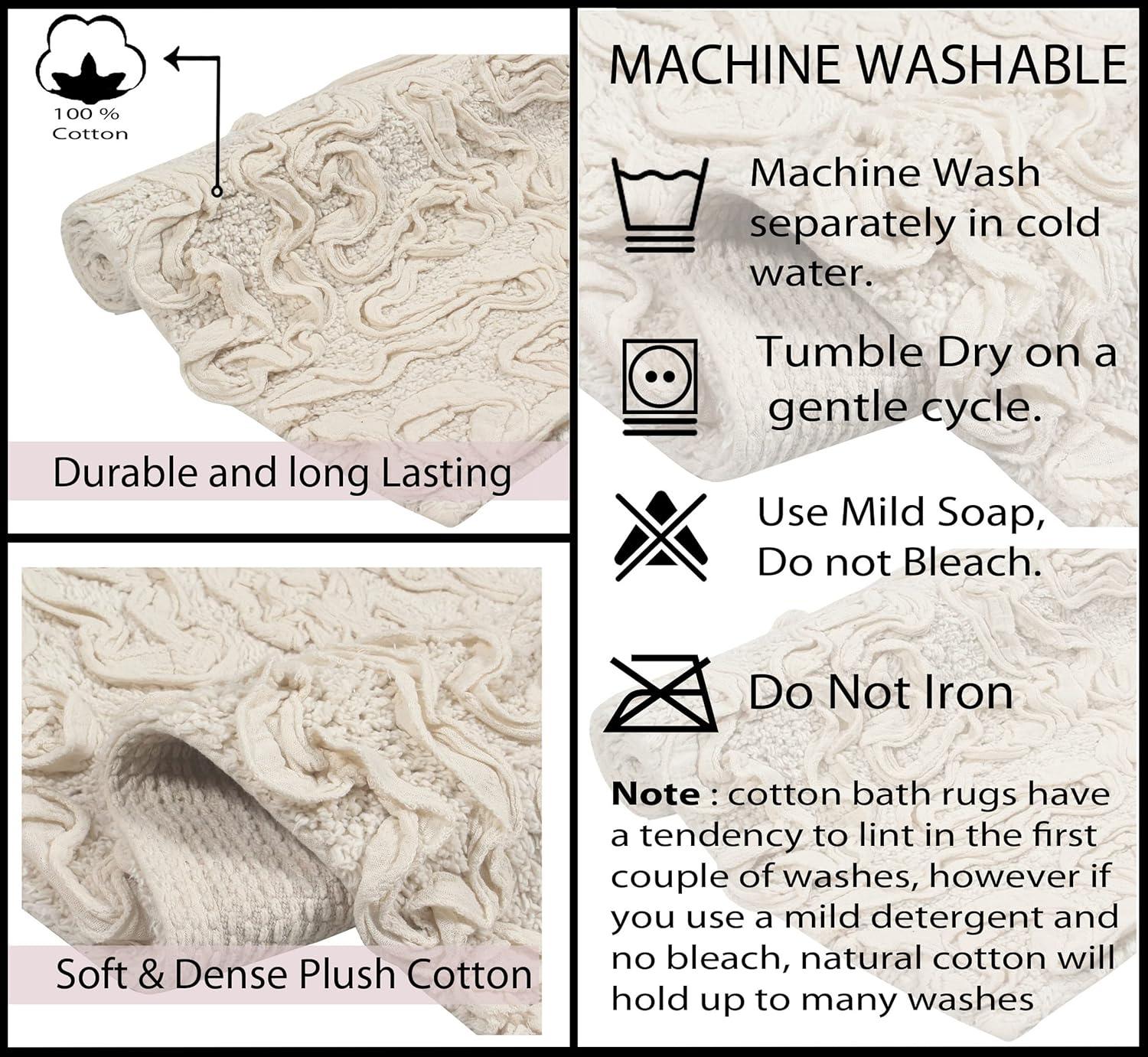 Home Weavers Bell Flower Collection 100% Cotton Tufted Bath Rugs, Extra Soft and Absorbent Bath Rugs, Non-Slip Bath Mats, Machine Washable, Bath Mats for Bathroom Floor, 2 Piece Set(S+M), Ivory