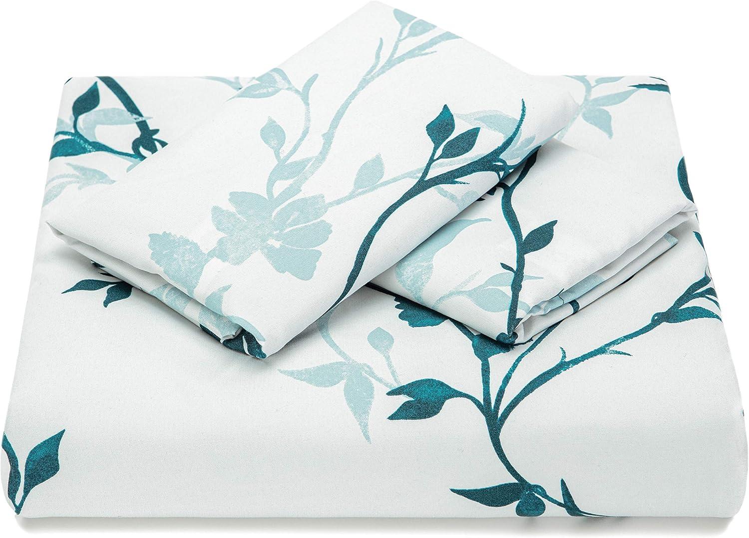 Chanasya Ultra Soft Floral Print 3-Piece Bedding Duvet Cover Set King - Luxurious Cozy Double Brushed Microfiber Comforter Cover - Zipper Closure Reversible Print (1 Duvet Cover & 2 Pillowcases ) Teal