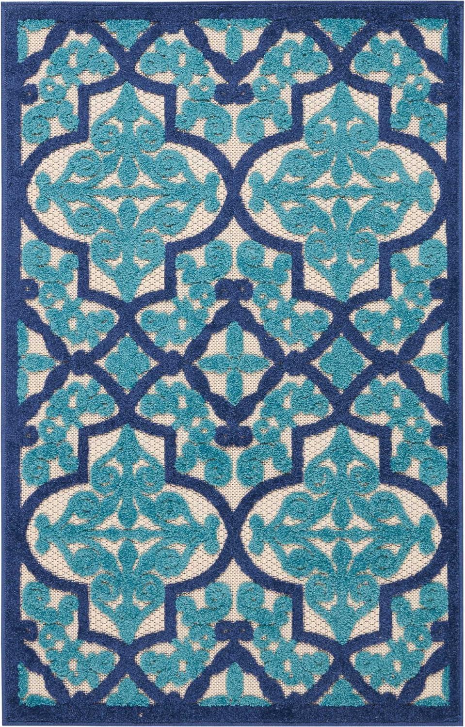 Nourison Aloha Moroccan Trellis Flatweave High-Low Indoor Outdoor Area Rug Navy 2'8" x 4'