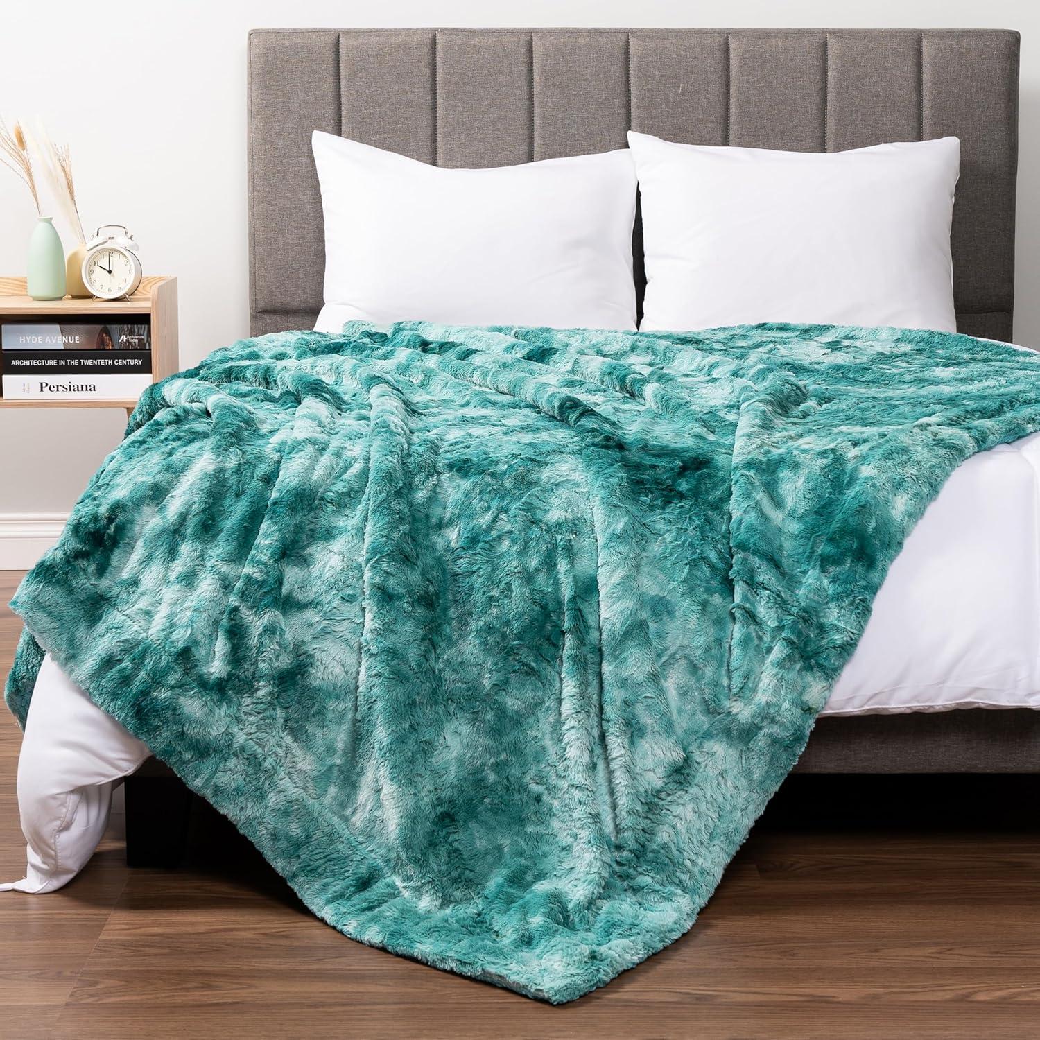 PAVILIA Tie-Dye Faux Fur Throw Blanket, Furry Fuzzy Fluffy Shaggy Plush Warm Reversible Thick for Bed Couch Sofa