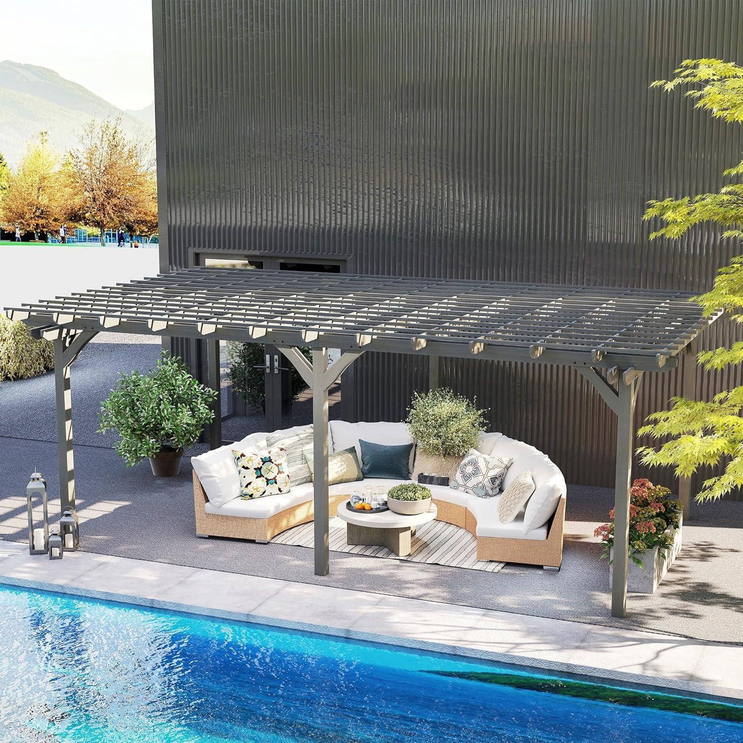 Outsunny 12' x 20' Wooden Pergola Grape Trellis, Outdoor Gazebo for Garden, Patio, Backyard, Deck, Gray