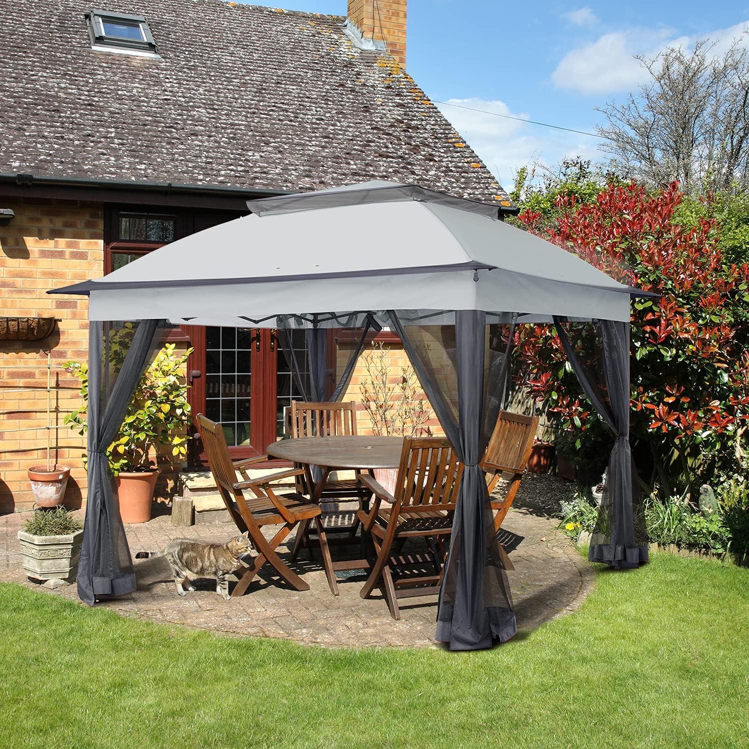 Gray 11x11 Pop-Up Gazebo with Mosquito Netting and Alloy Steel Frame