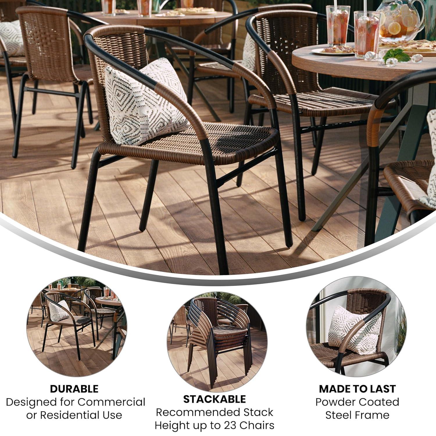 Flash Furniture Lila 2 Pack Medium Brown Rattan Indoor-Outdoor Restaurant Stack Chair