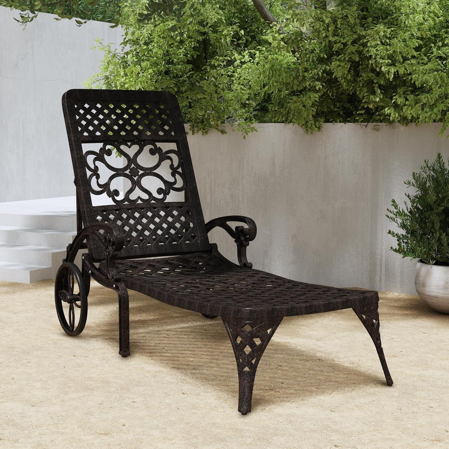 Homestyles Sanibel Cast Aluminum Outdoor Patio Reclining Chaise Lounge in Bronze