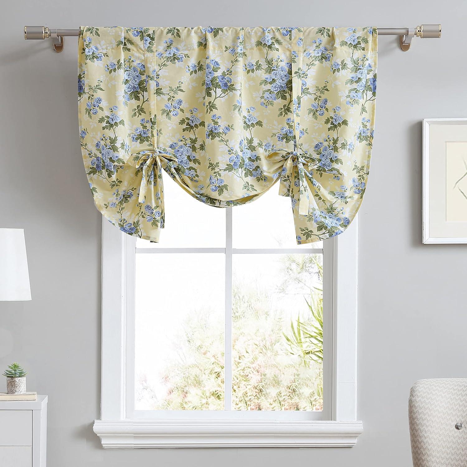 Laura Ashley Cassidy Yellow Floral 100% Cotton Tie Window Valance