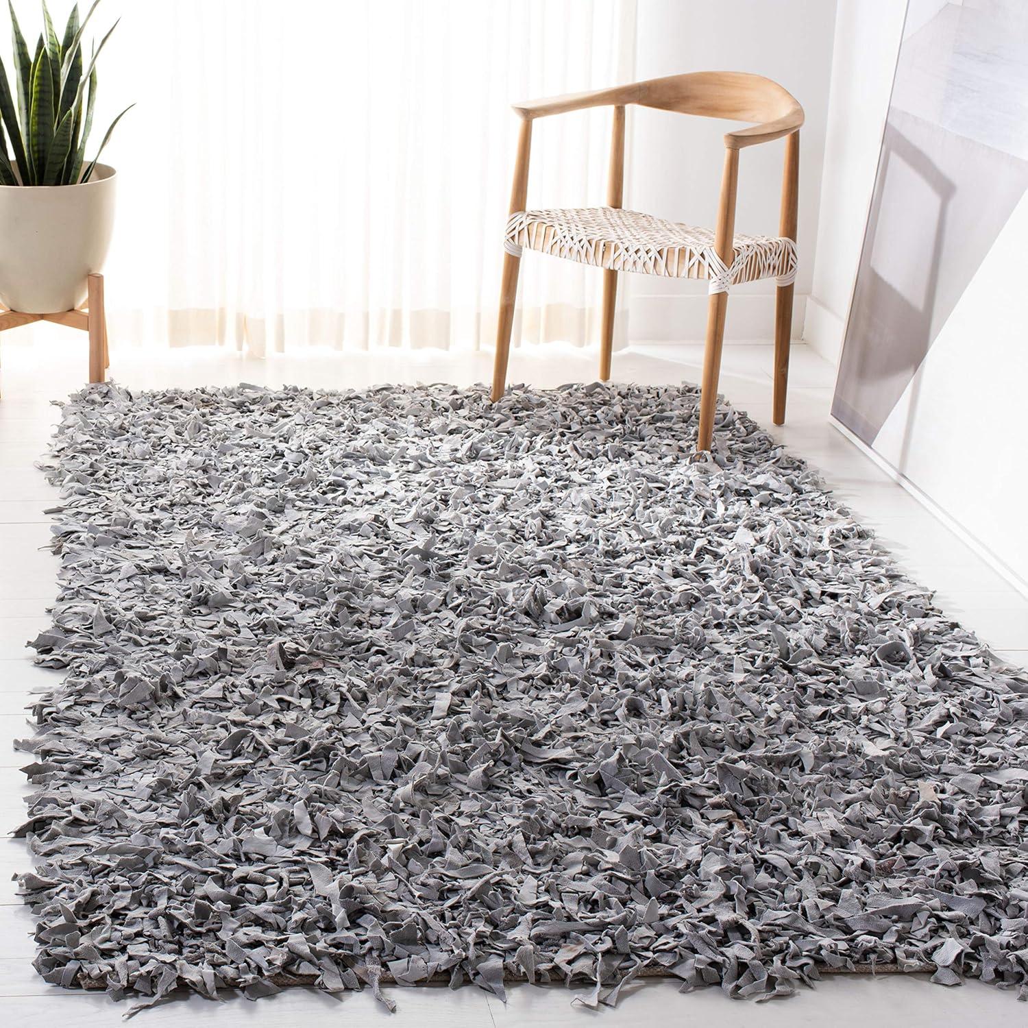 Handmade Gray Leather Shag Area Rug 2'3" x 4'