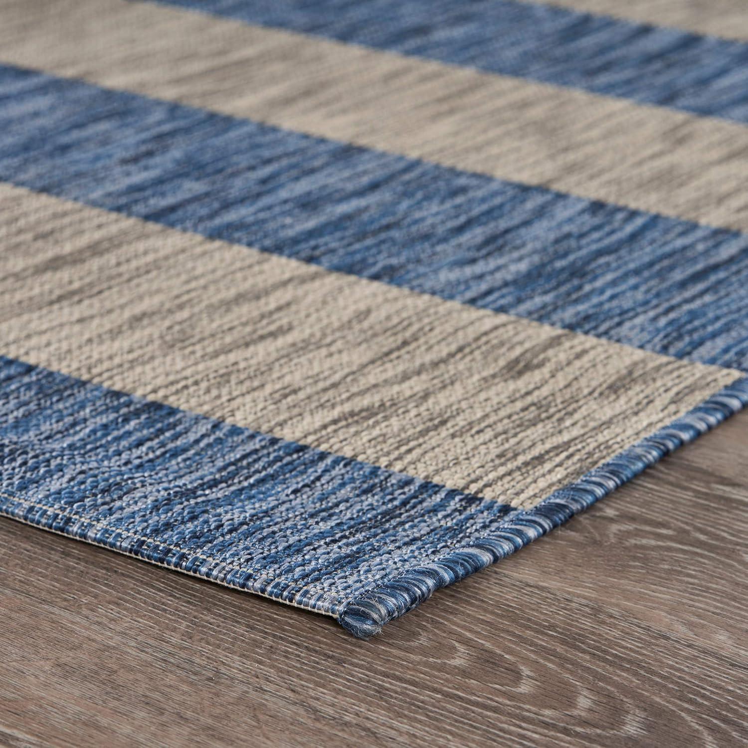 Caliana Birch Harbor Navy and Gray Coastal Striped Indoor and Outdoor Area Rug