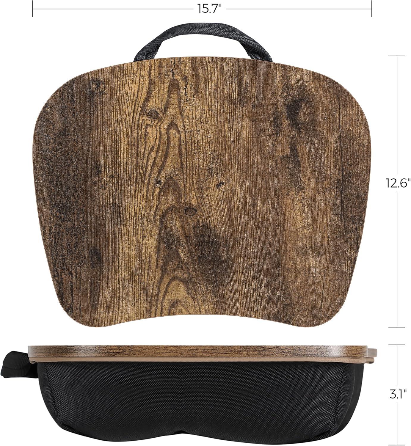 Portable Lap Desk,  Rustic Brown, Bed Tray with Handle & Cushion, Laptop Table for Comfort.