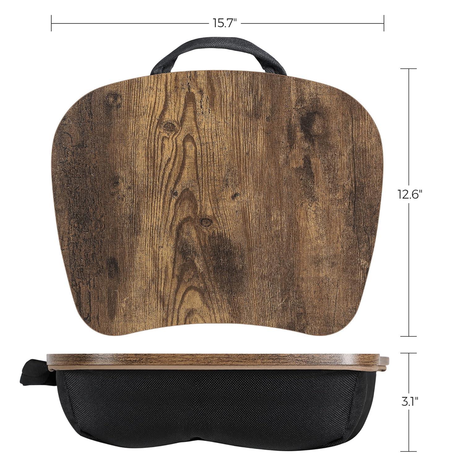 Portable Lap Desk,  Rustic Brown, Bed Tray with Handle & Cushion, Laptop Table for Comfort.