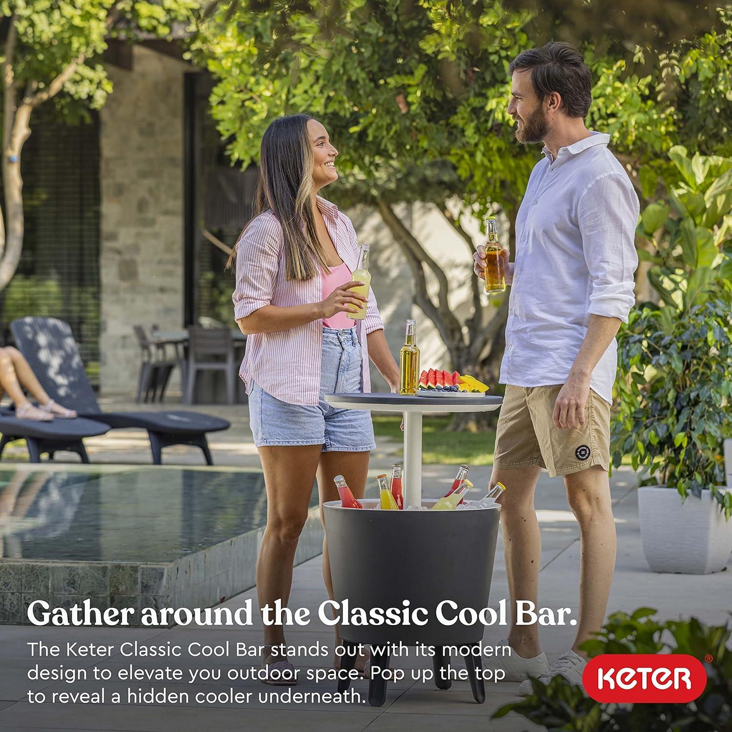 Keter Keter 32 Qt. Cool Bar Cooler Outdoor Weather Resistant Patio Furniture 2 in 1 Pop Up Cocktail Side Table and Beverage Cooler Combo