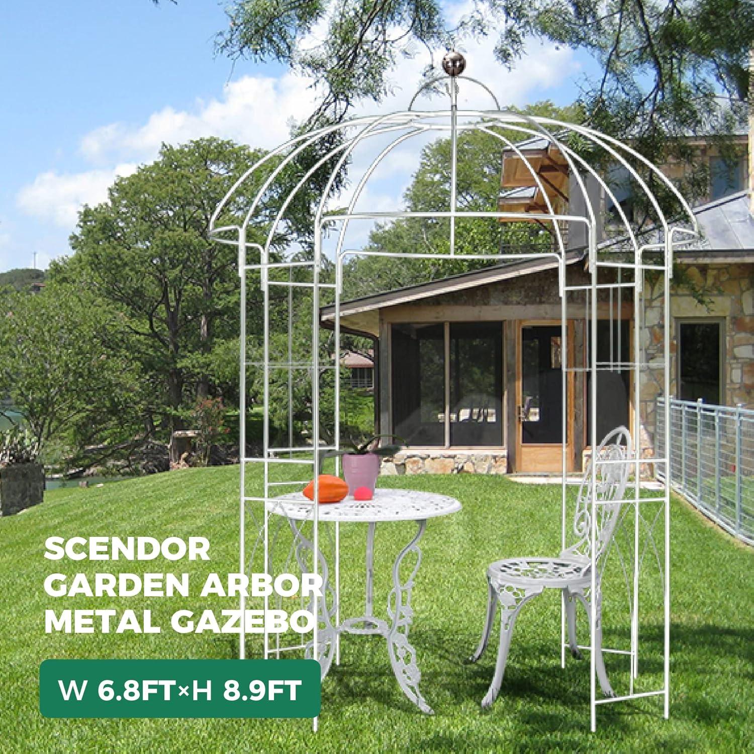 SCENDOR 107' H x82' W White Garden Iron Arch Arbor Gazebo, Ideal for Climbing Plants Outdoor, Wedding Arches Ceremony, 32LB