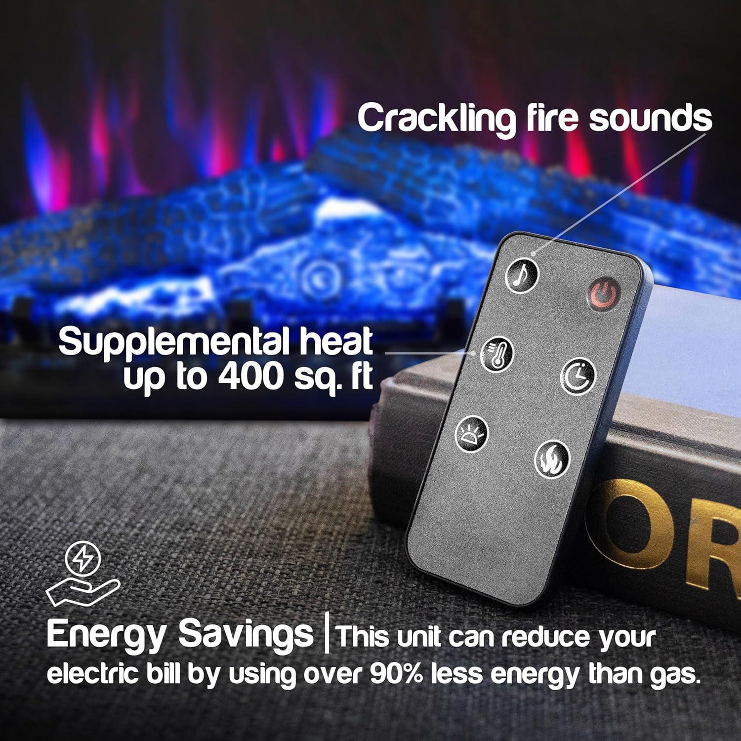 Innsbruck Electric LED Fireplace Stove - Décor Chimney Flue and Wood - 32" Wide x 38" Tall – Soot Black Finish - New 2024