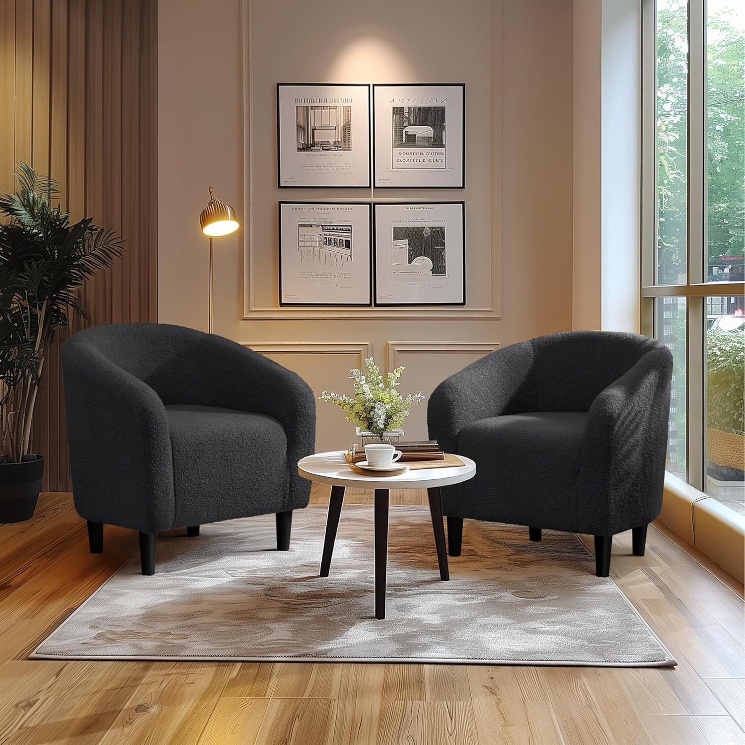 Yaheetech Upholstered Armchair Accent Barrel Chair, Dark Gray