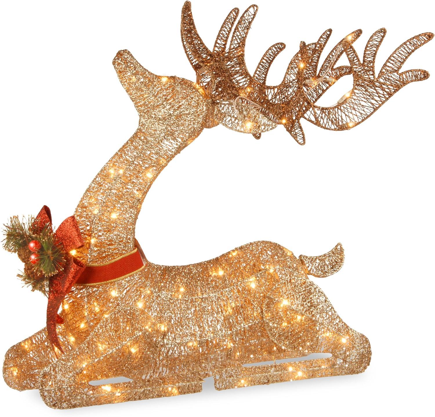 Champagne Sisal Lying Deer Sculpture with LED Lights