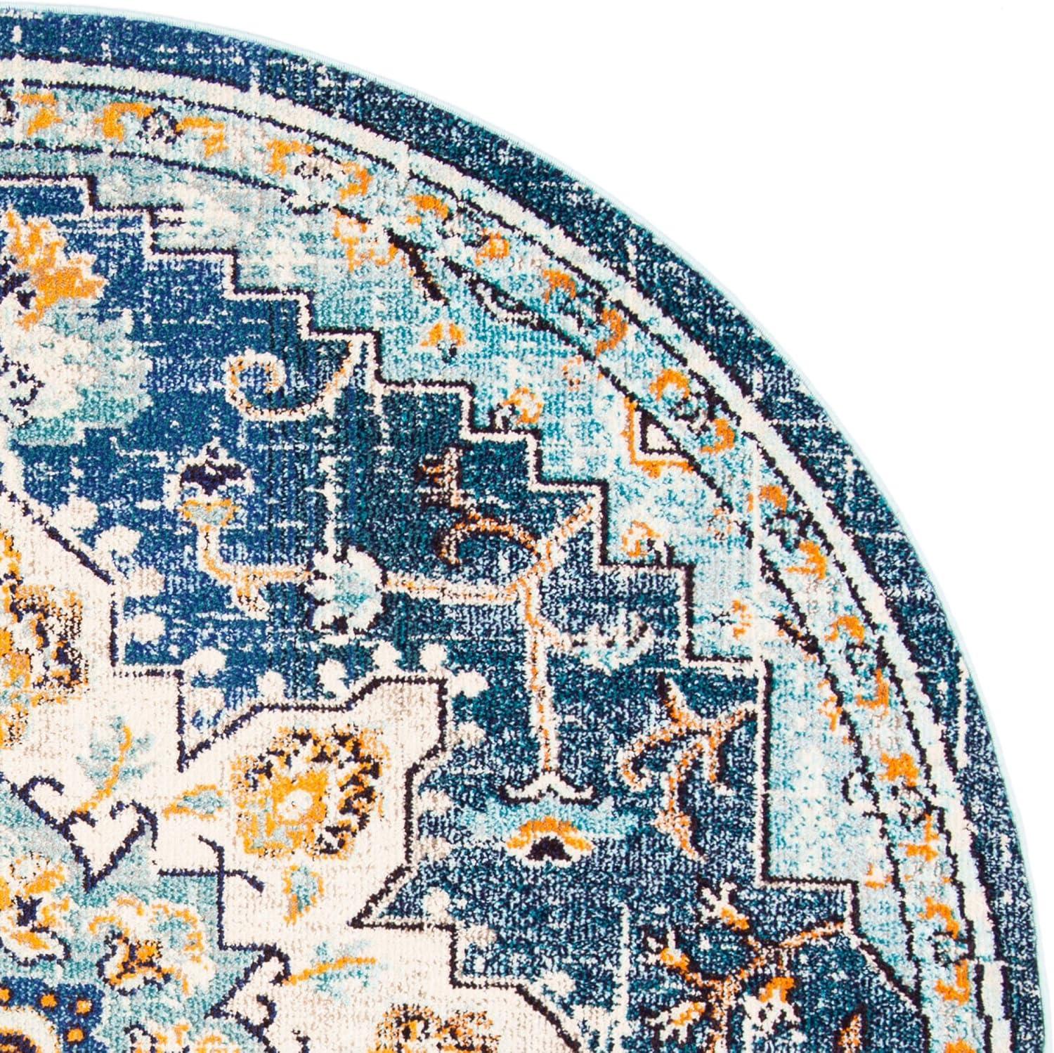 Madison MAD473 Power Loomed Indoor Area Rug - Blue/Light Blue - 6'7" Round - Safavieh