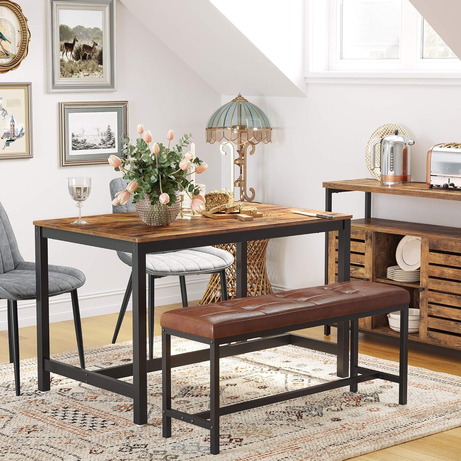 Rustic Brown Wood and Metal Dining Table