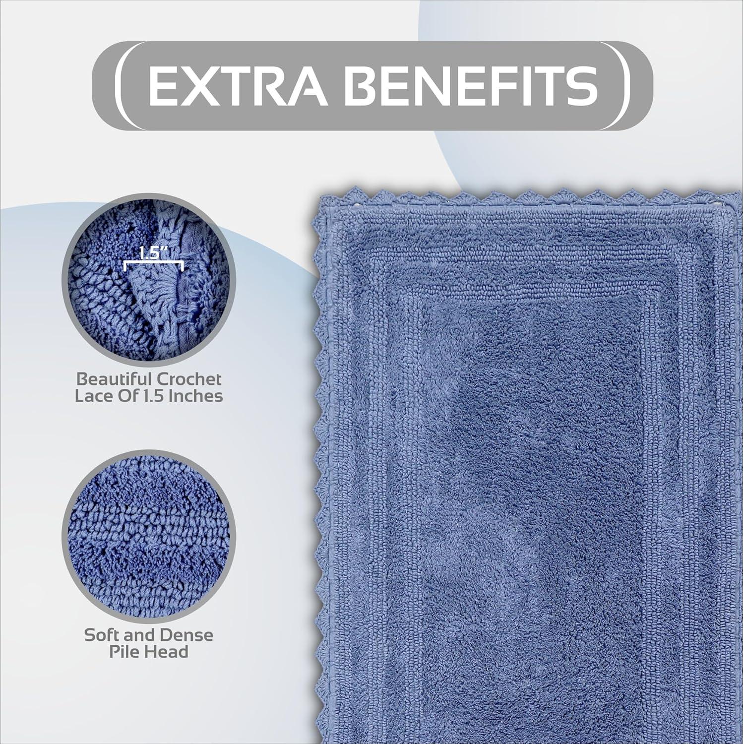 Better Trends Lilly Crochet 100% Cotton Tufted Reversible Bath Rug 24" x 40" Rectangle - Blue