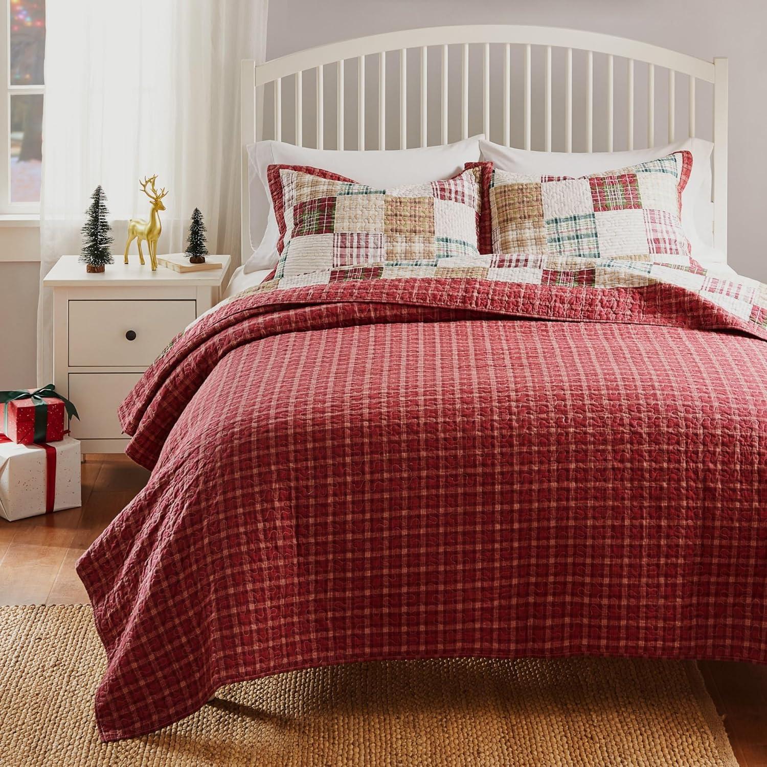 Greenland Home Fashion Oxford Luxurious High Quality Quilt Set Including Pillow Sham Red